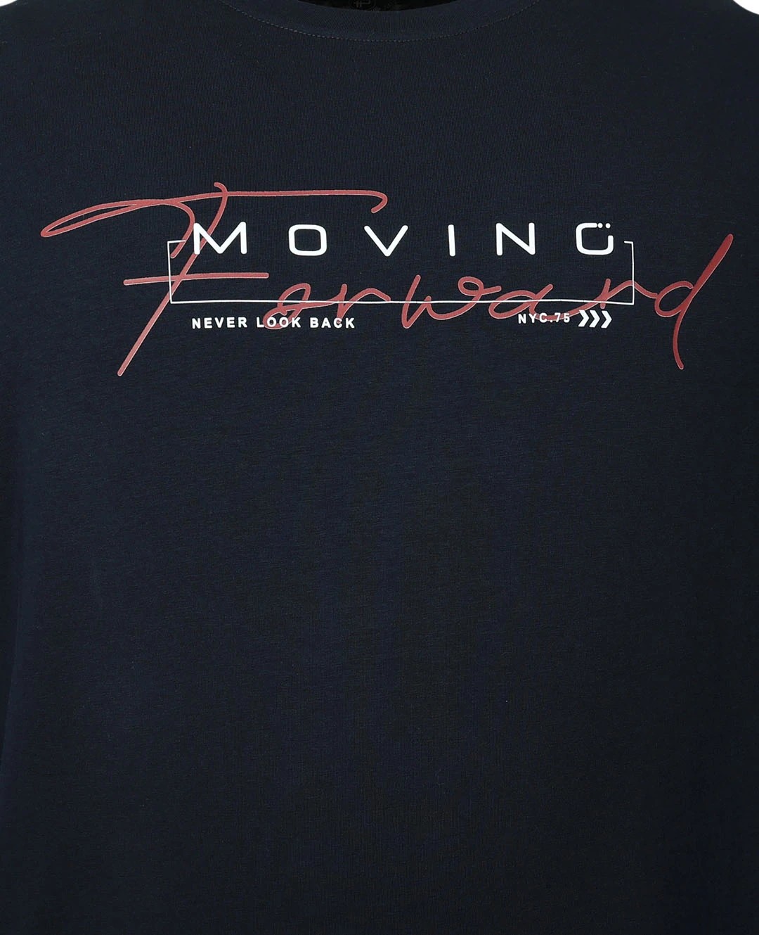 Büyük Beden Süprem Baskılı Bis Yaka Tişört Moving Forward - Lacivert