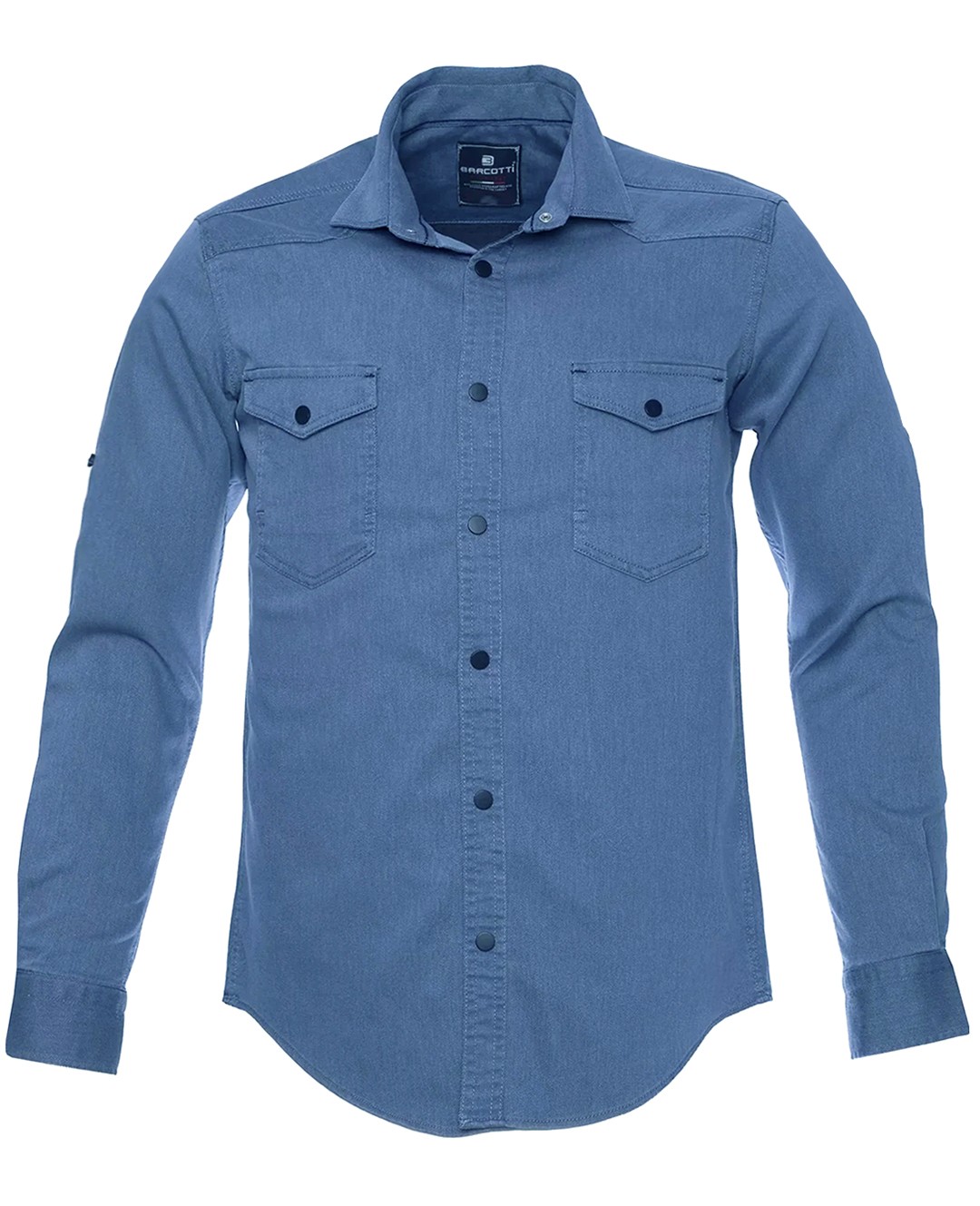 Lycra Plus Size Denim Shirt Long Sleeve Blue