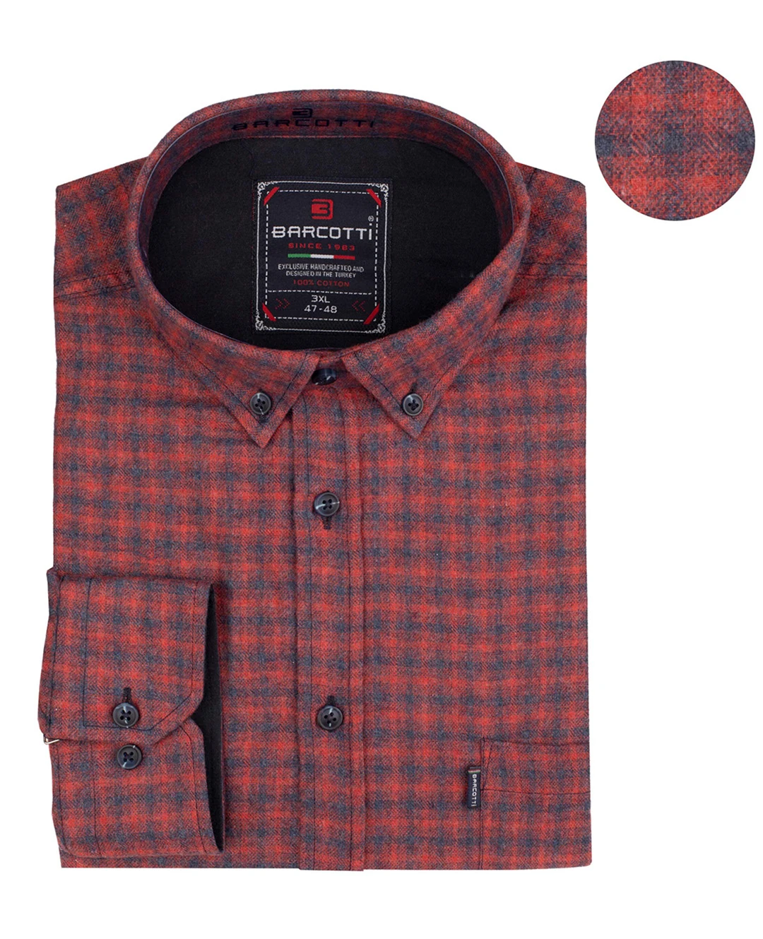 Büyük Beden Pamuklu Ekose Gömlek Düğme Yaka