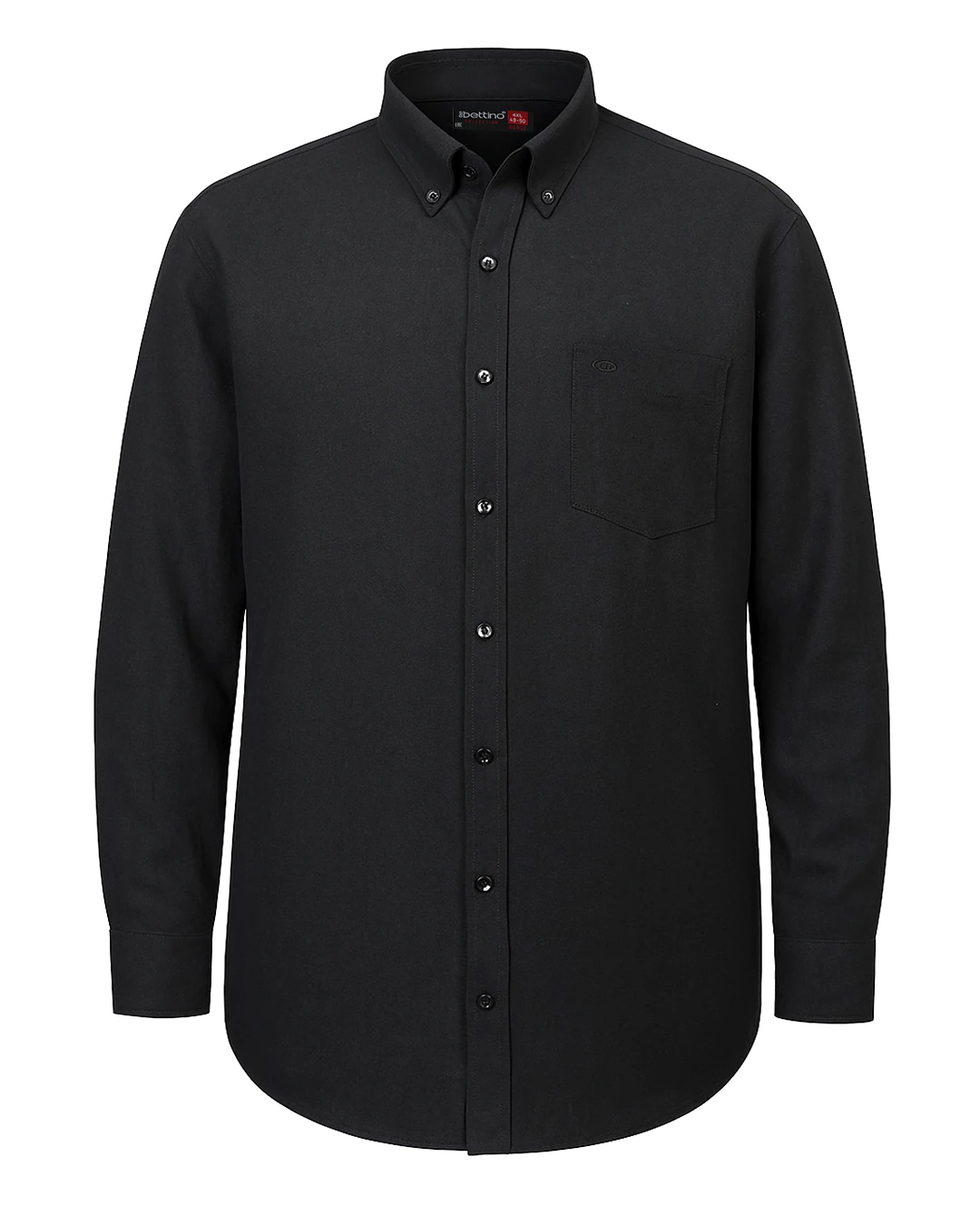 Büyük Beden Keten Gömlek Uzun Kol Düğme Yaka - Siyah