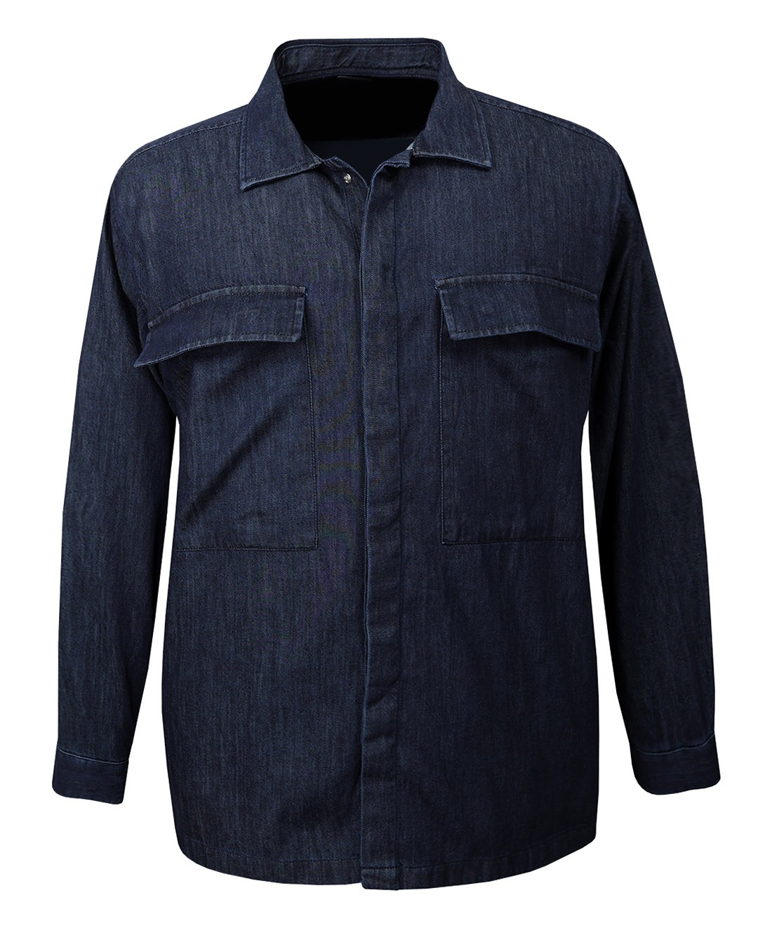 Winter Plus Size Denim Shirt Double Pocket Navy Blue