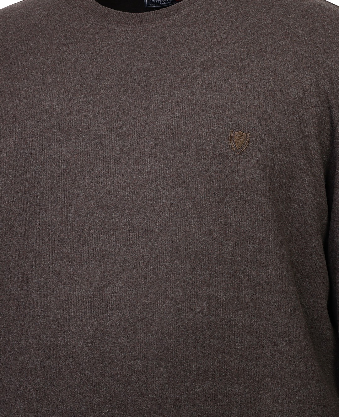 Büyük Beden Bisiklet Yaka Selanik Sweatshirt - Kahverengi