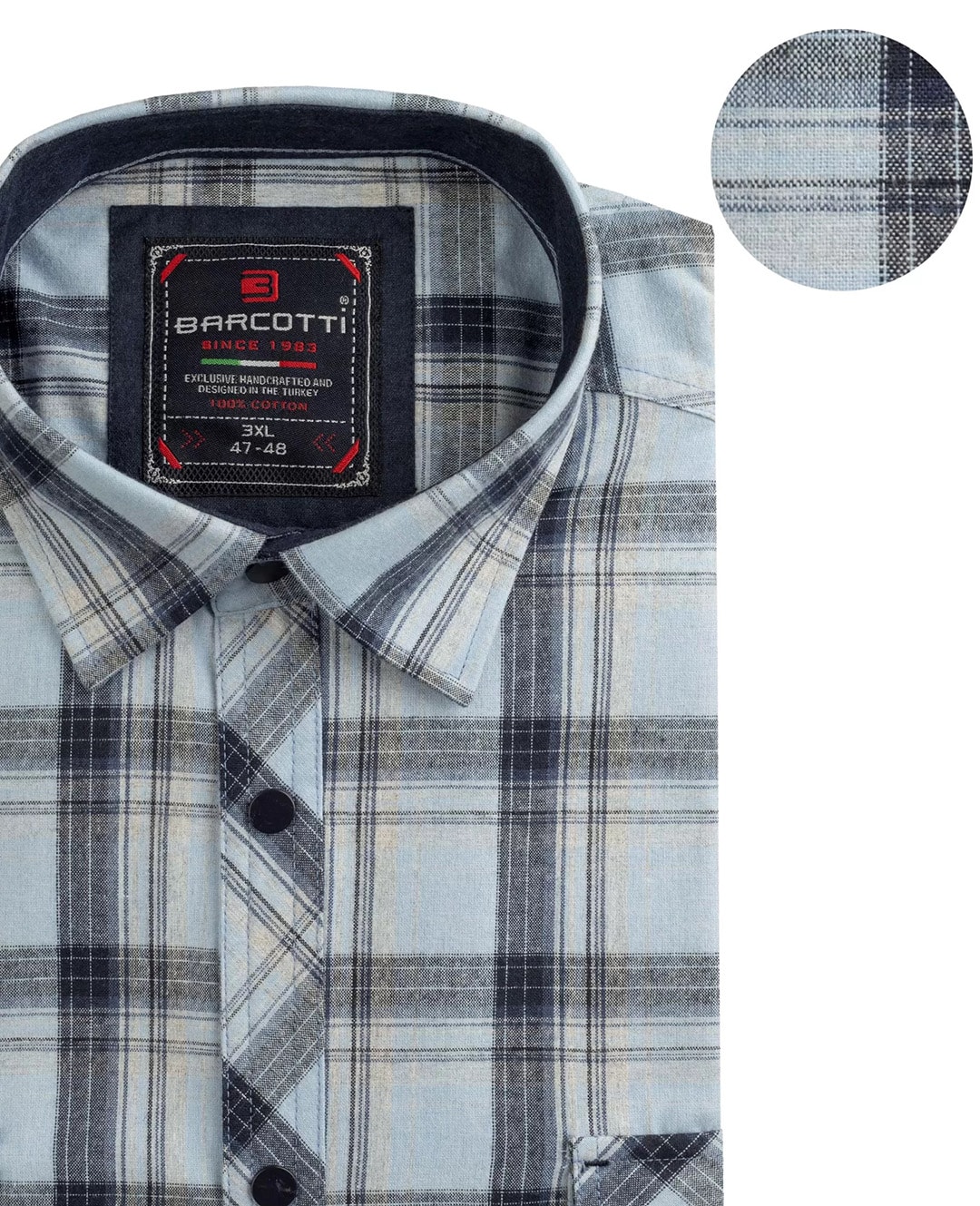 Büyük Beden Pamuklu Flannel Gömlek Çift Cepli - Koyu Mavi