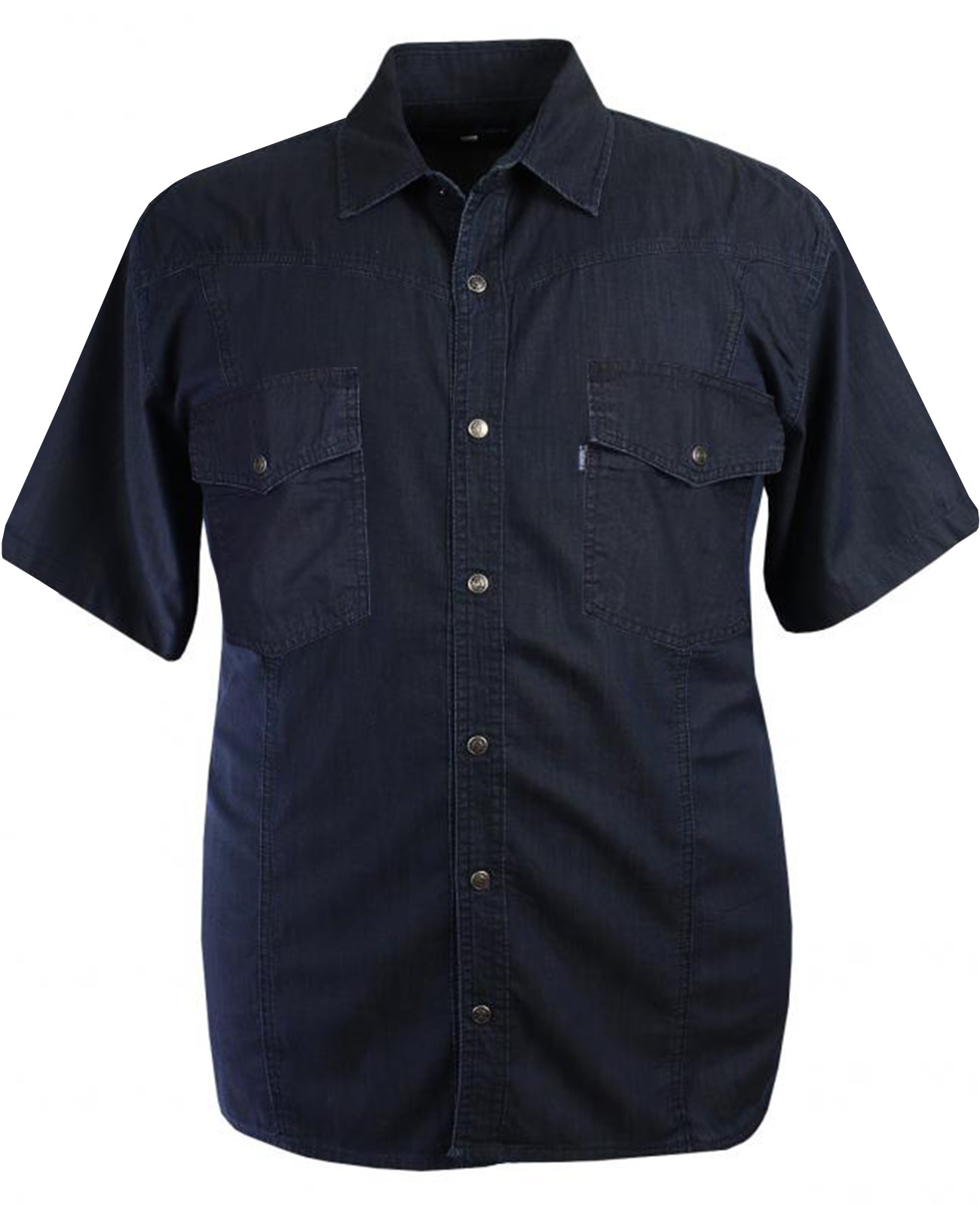 Plus Size Denim Shirt Short Sleeve Navy Blue 72-78