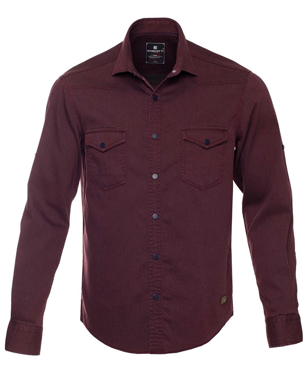 Men's Plus Size Lycra Jeans Shirt-Long Sleeve - Burgundy