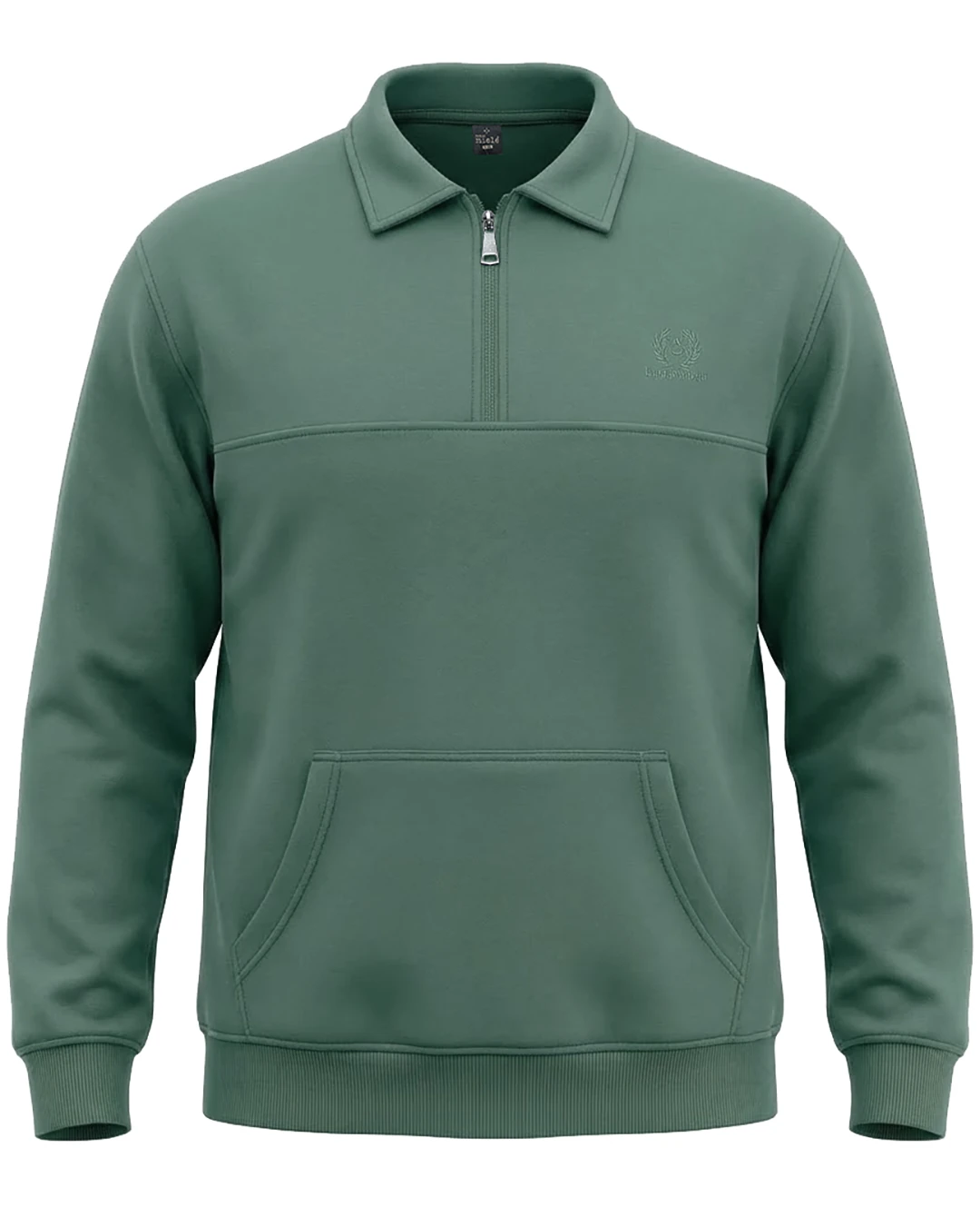 Kışlık Büyük Beden 3 iplik Yarım Fermuarlı Kanguru Cep Sweat - Çağla