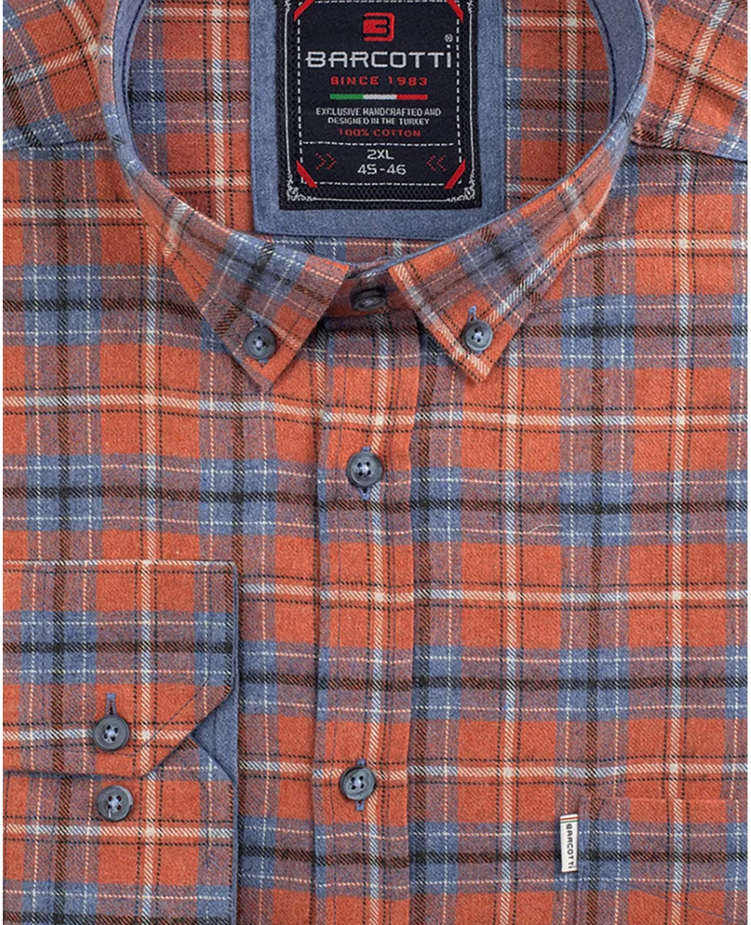 Büyük Beden Pamuklu Ekose Gömlek Düğme Yaka