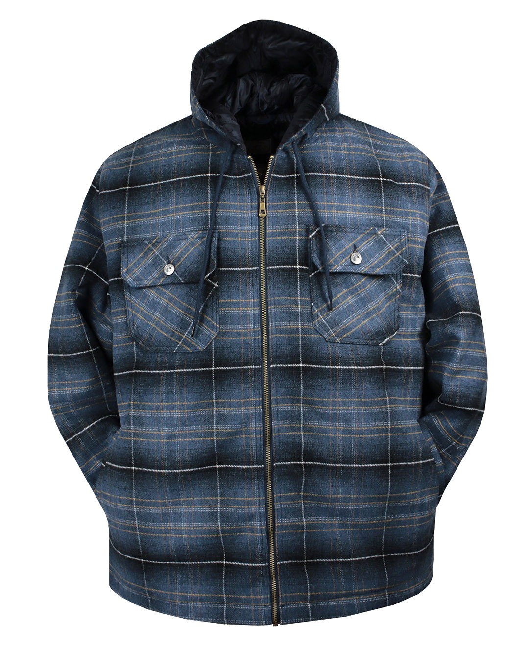 Hooded Plus Size Plaid Lumberjack Coat Navy Blue