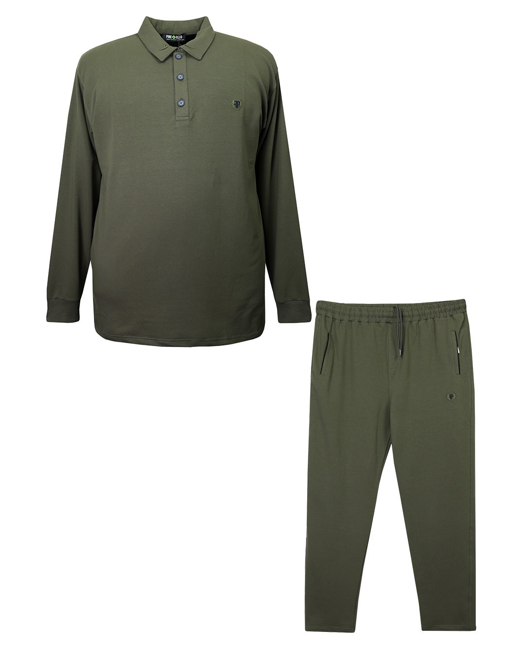 Plus Size Polo Collar Tracksuit Set Khaki