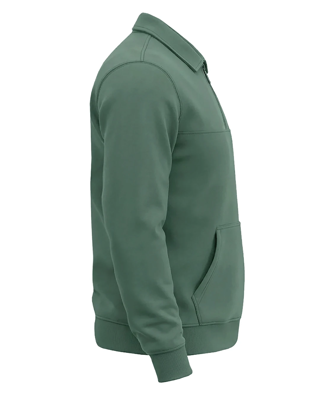 Kışlık Büyük Beden 3 iplik Yarım Fermuarlı Kanguru Cep Sweat - Çağla