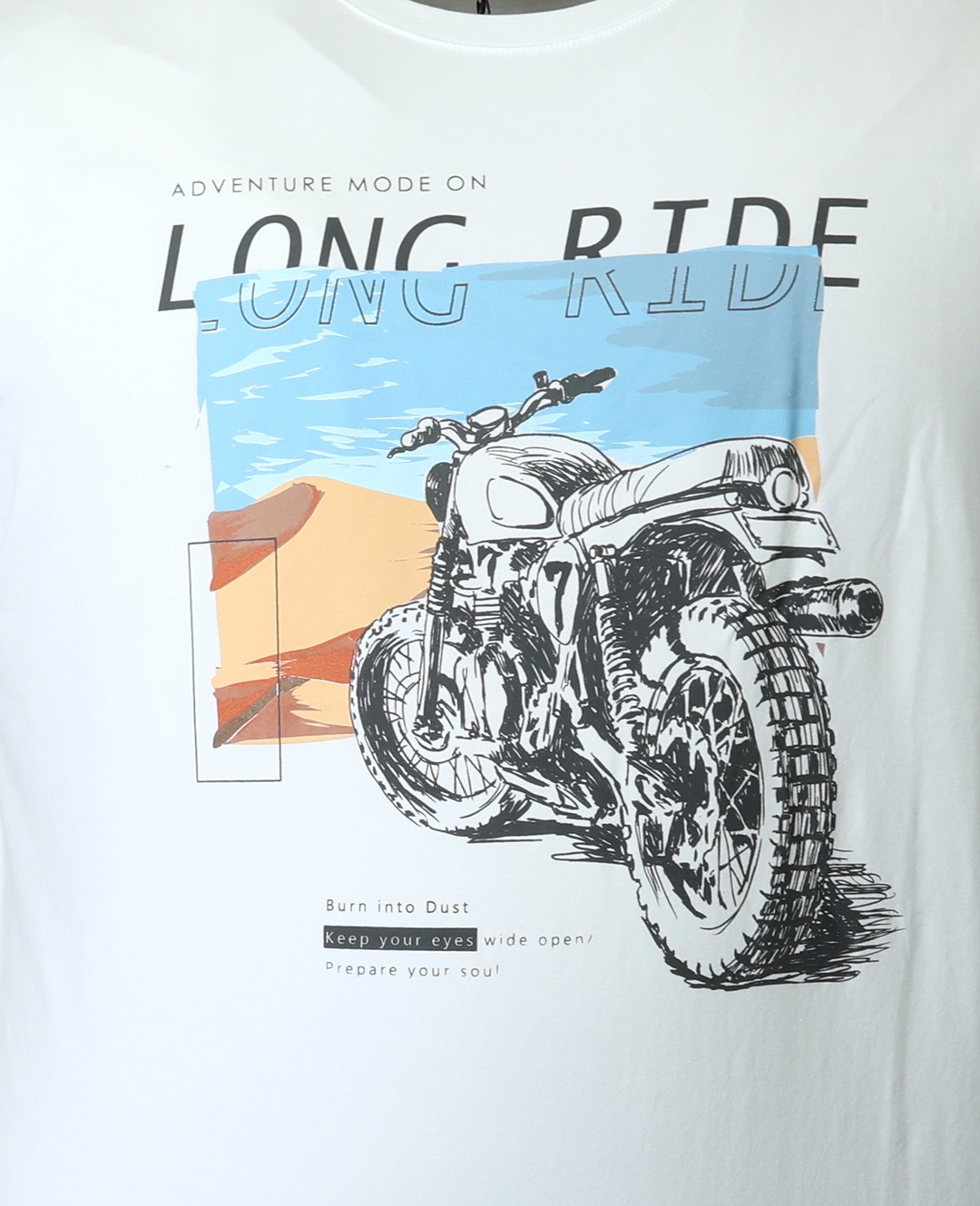 Büyük Beden Süprem Baskılı Bis Yaka Tişört Long Ride - Beyaz