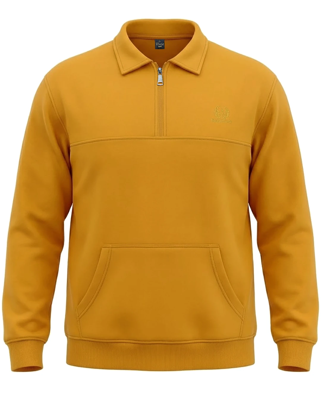 Kışlık Büyük Beden 3 iplik Yarım Fermuarlı Kanguru Cep Sweat - Sarı