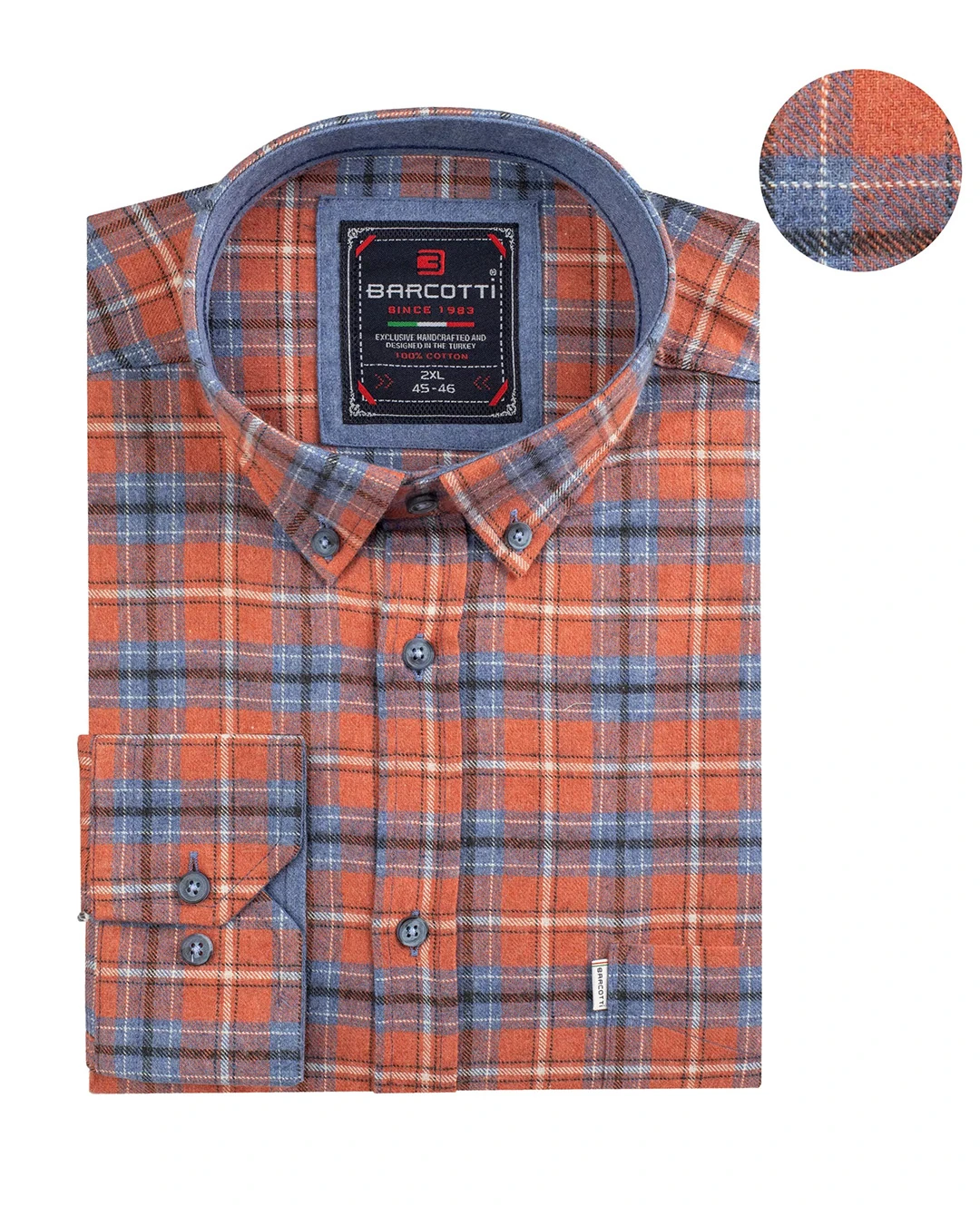 Büyük Beden Pamuklu Ekose Gömlek Düğme Yaka