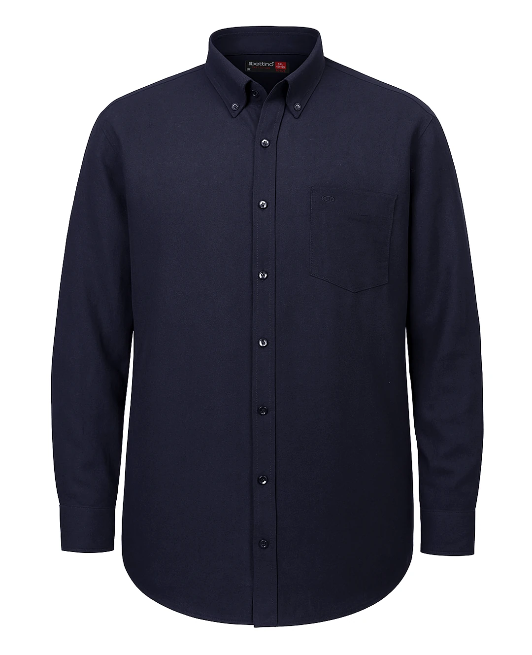 Büyük Beden Keten Gömlek Uzun Kol Düğme Yaka - Lacivert