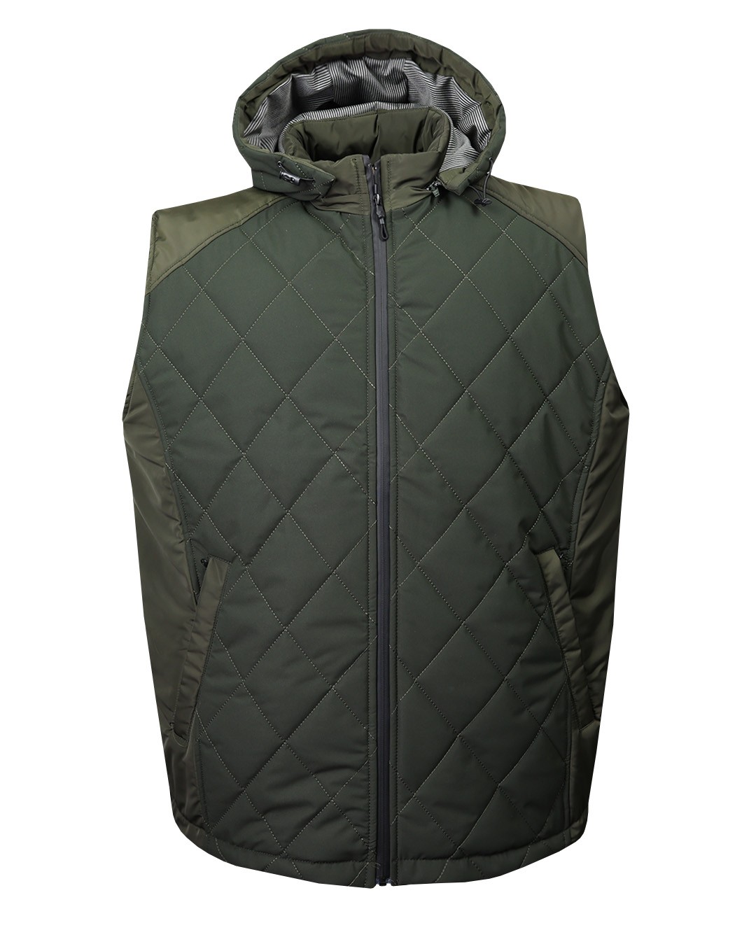 Plus Size Padded Quilted Vest - Khaki Green