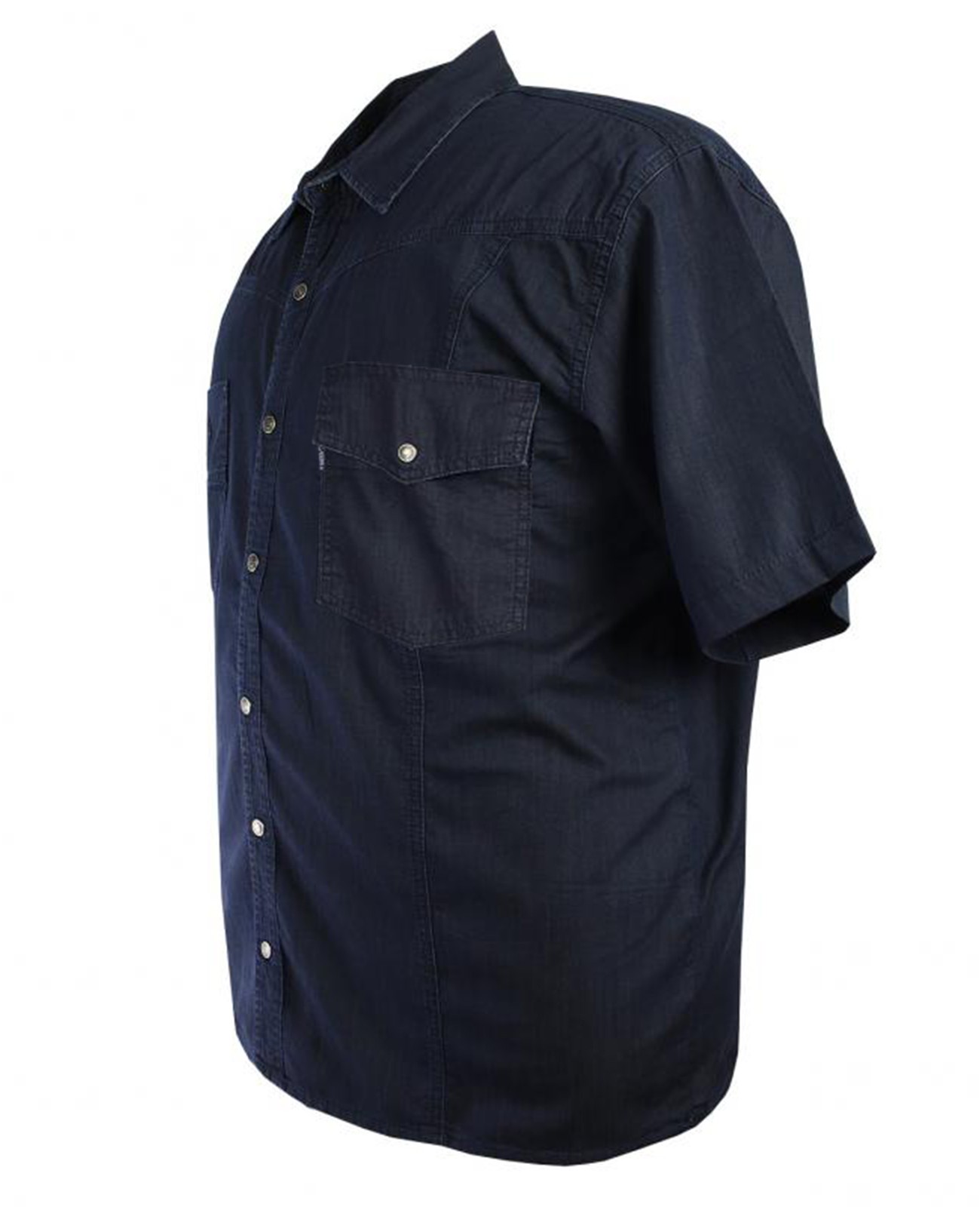 Plus Size Denim Shirt Short Sleeve Navy Blue 72-78