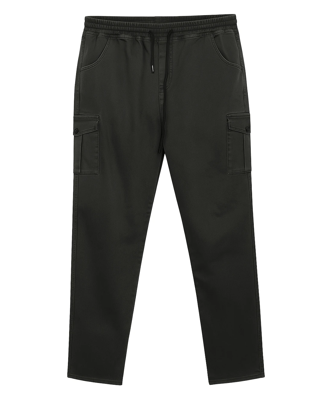 Kışlık Kargo Cepli Büyük Beden Bağcıklı Denim Pantolon - Siyah