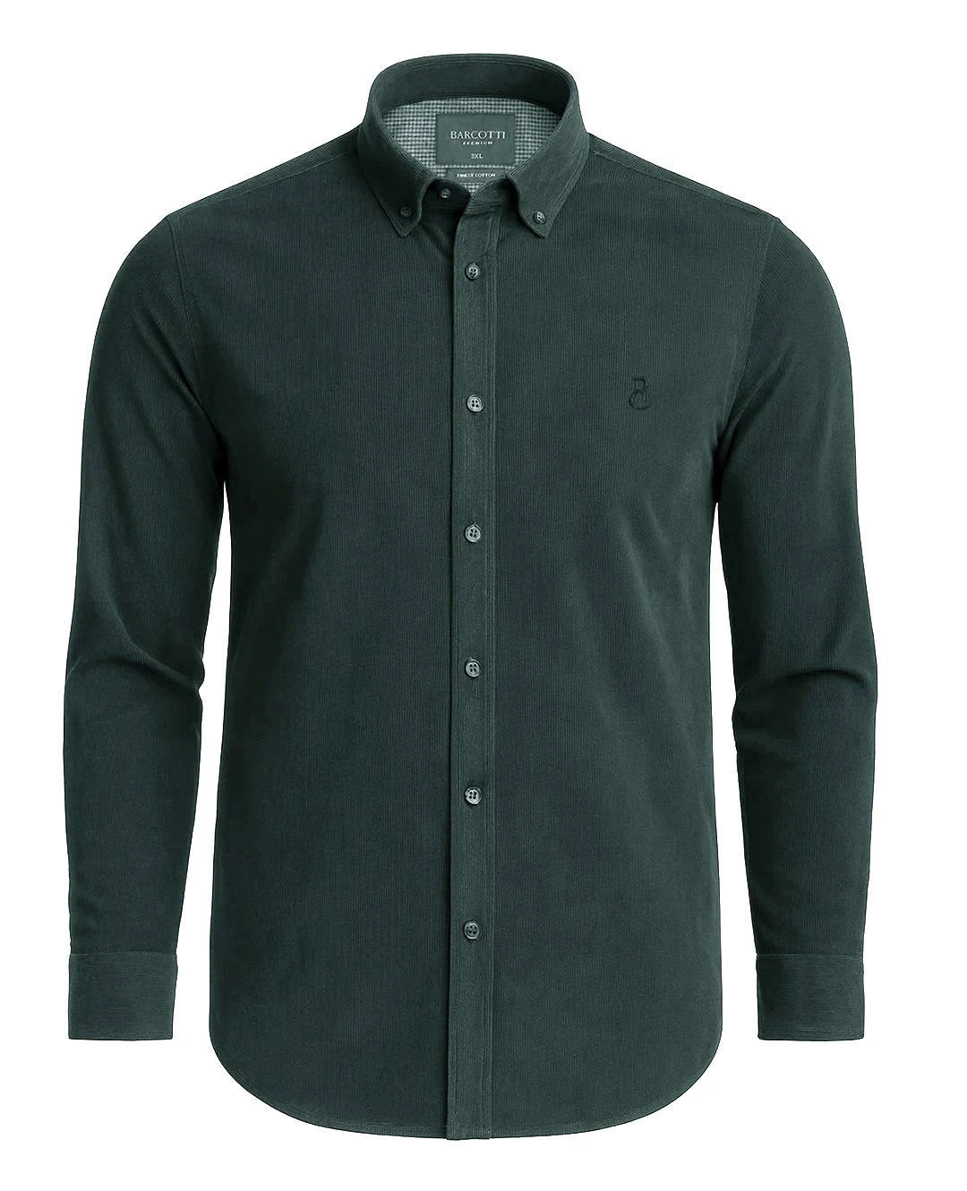 Büyük Beden Kadife Gömlek Düğme Yaka - Yeşil