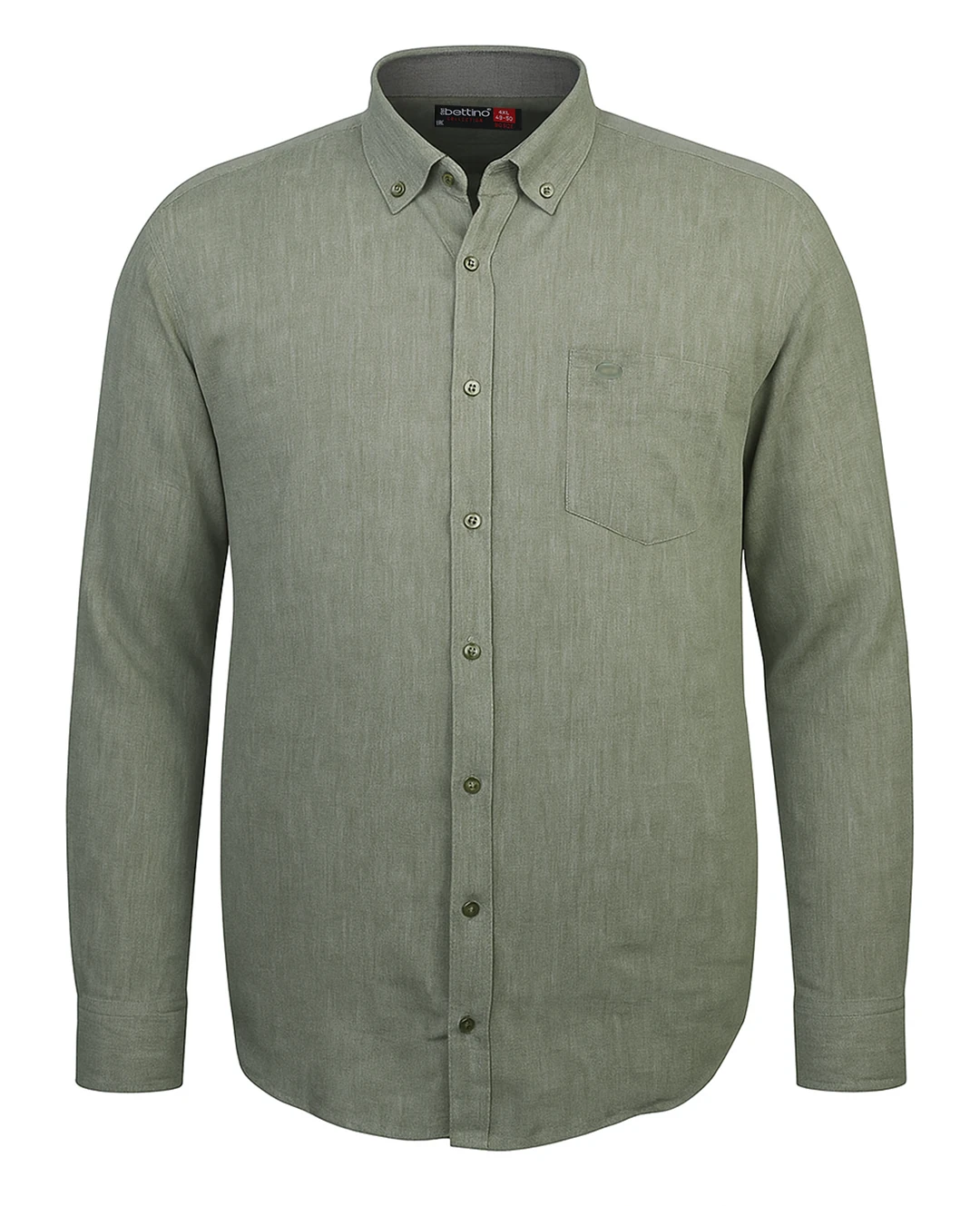 Büyük Beden Keten Gömlek Uzun Kol Düğme Yaka - Yeşil