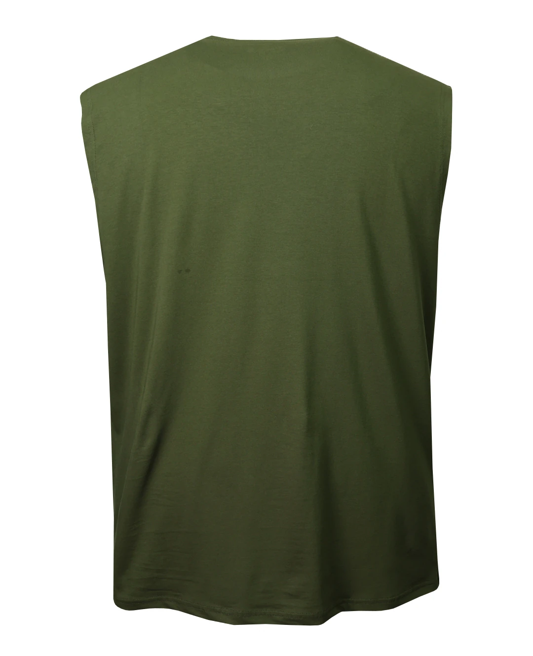 Büyük Beden Pamuklu Bisiklet Yaka Sıfır Kol Tişört - Haki Yeşil