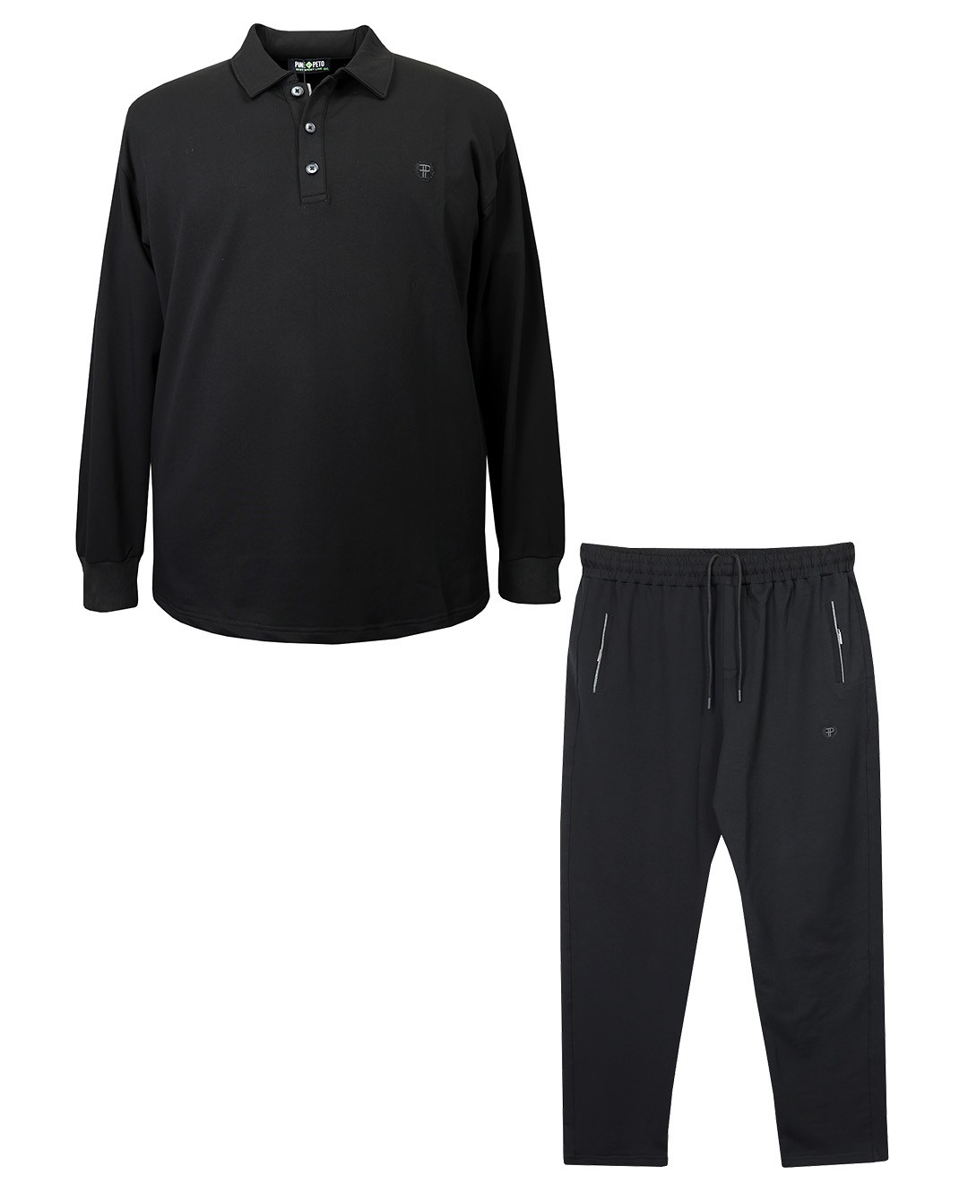 Plus Size Polo Collar Tracksuit Set Black