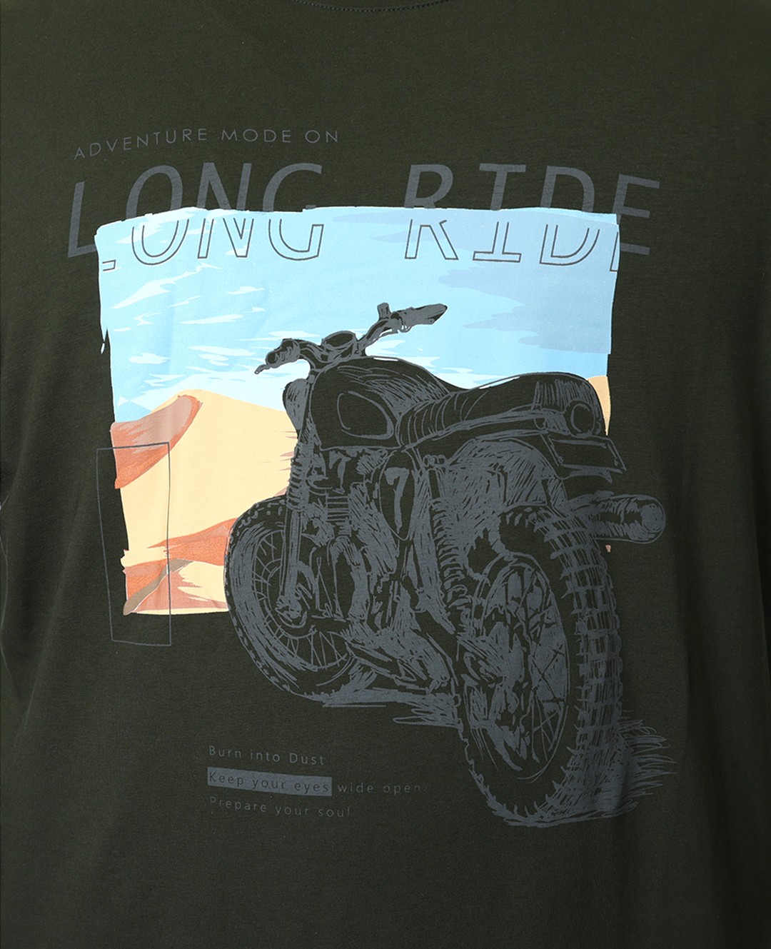 Büyük Beden Süprem Baskılı Bis Yaka Tişört Long Ride - Haki Yeşil