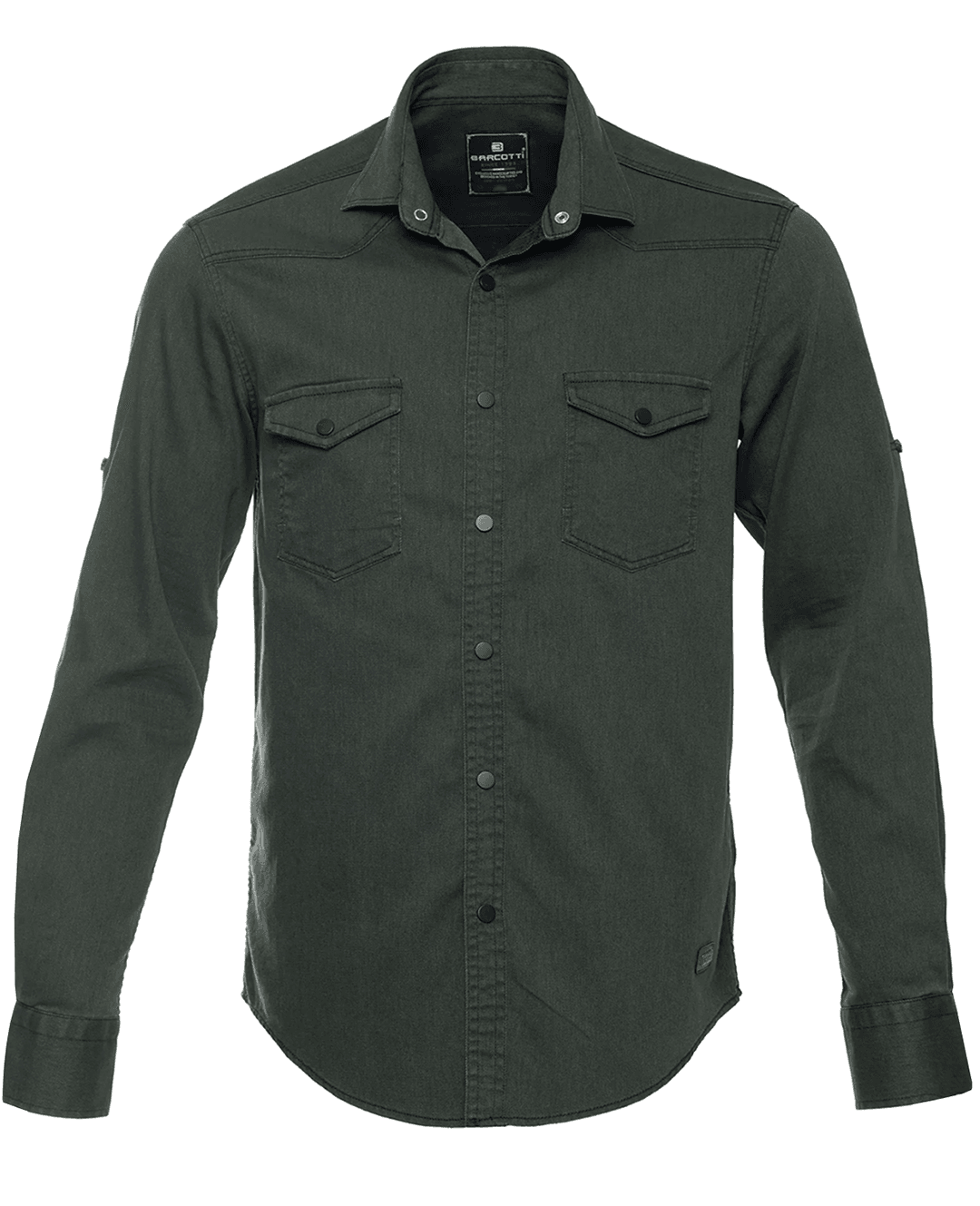 Lycra Plus Size Denim Shirt Long Sleeve Black - Oil Green