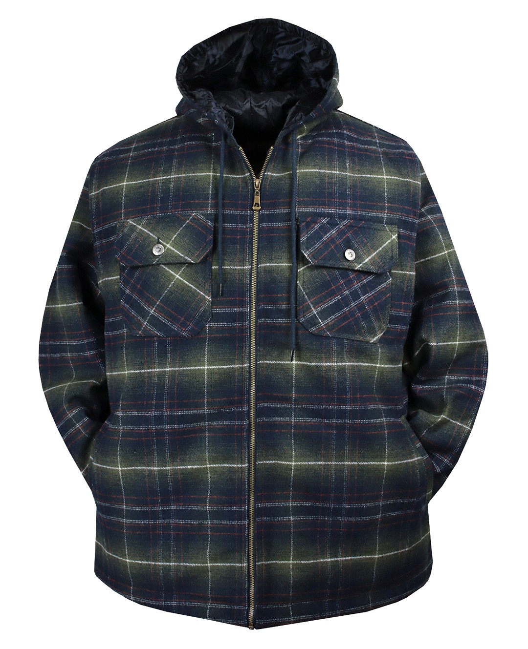 Hooded Plus Size Plaid Lumberjack Coat Green