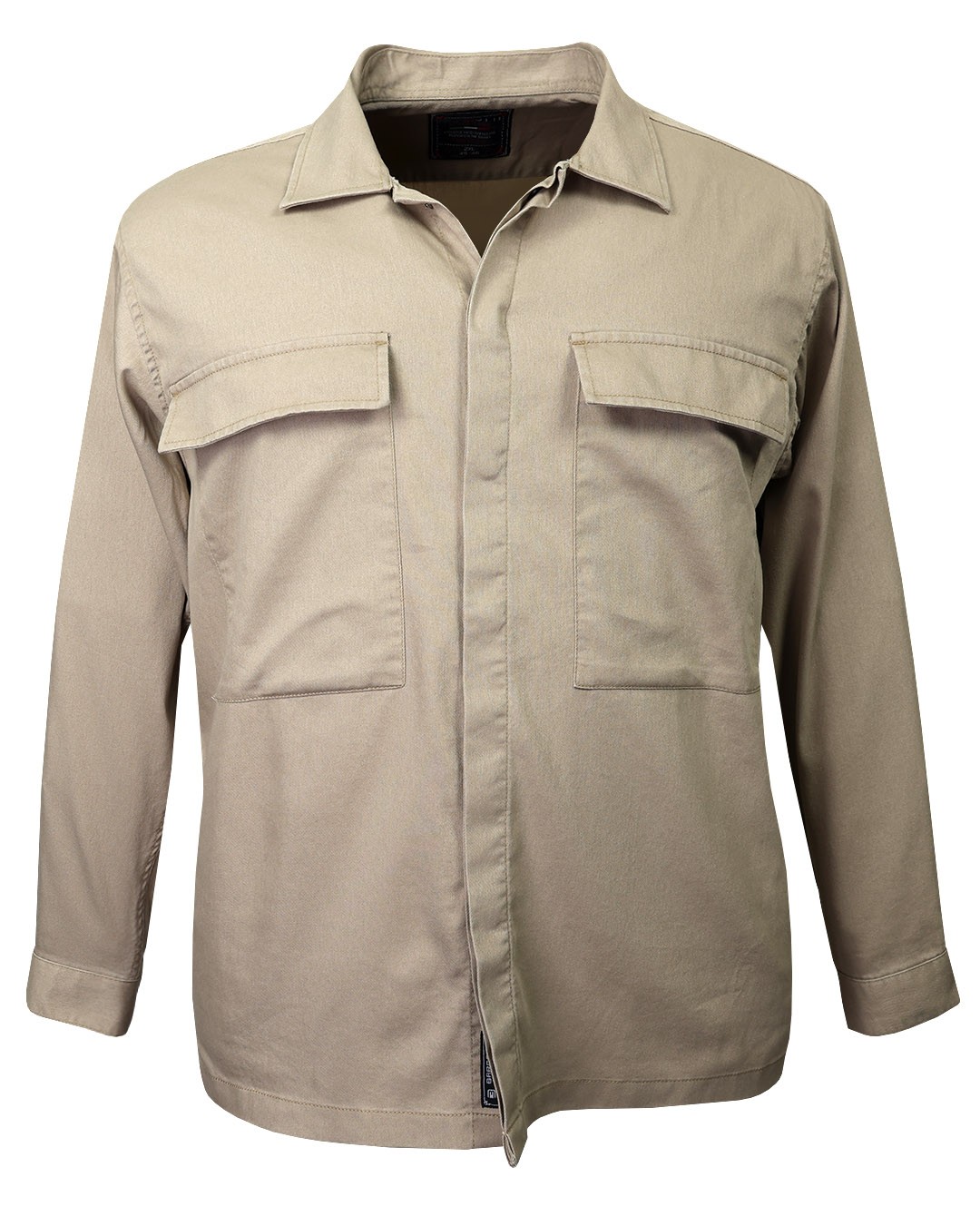 Plus Size Lycra Denim Shirt Double Pocket Beige