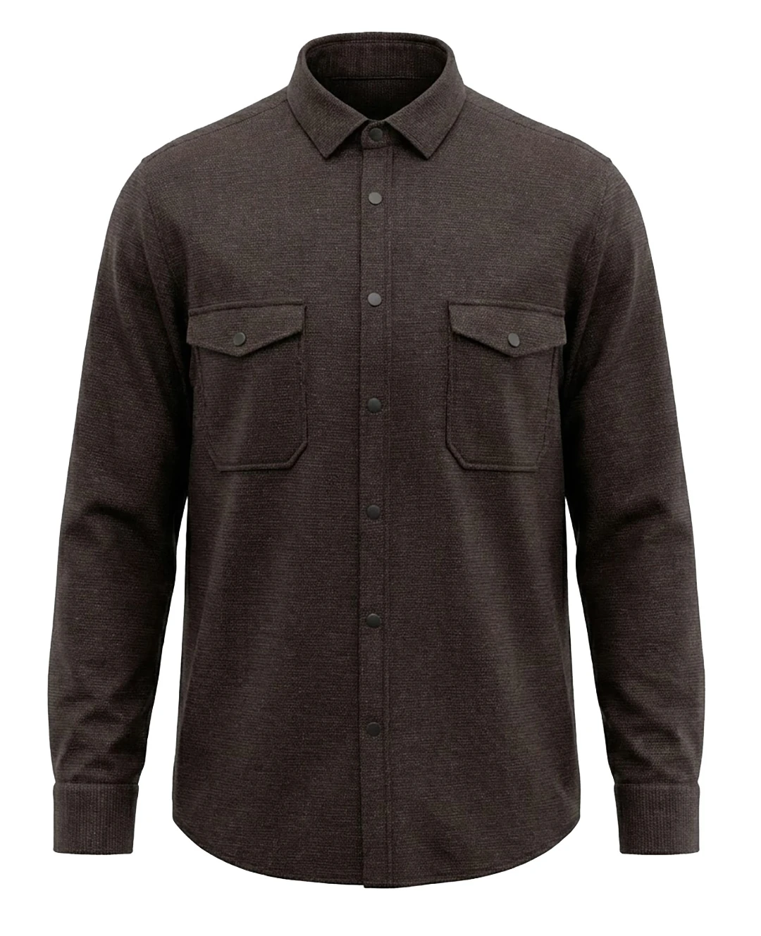 Büyük Beden Çift Cepli Likralı Örme Gömlek - Kahverengi