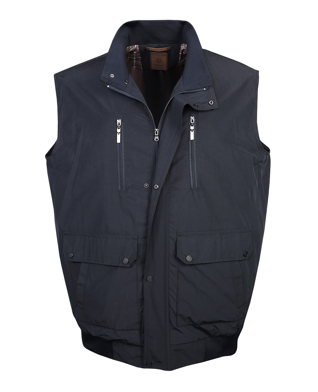 Plus Size Cotton Shirt Collar Seasonal Coat - Navy blue