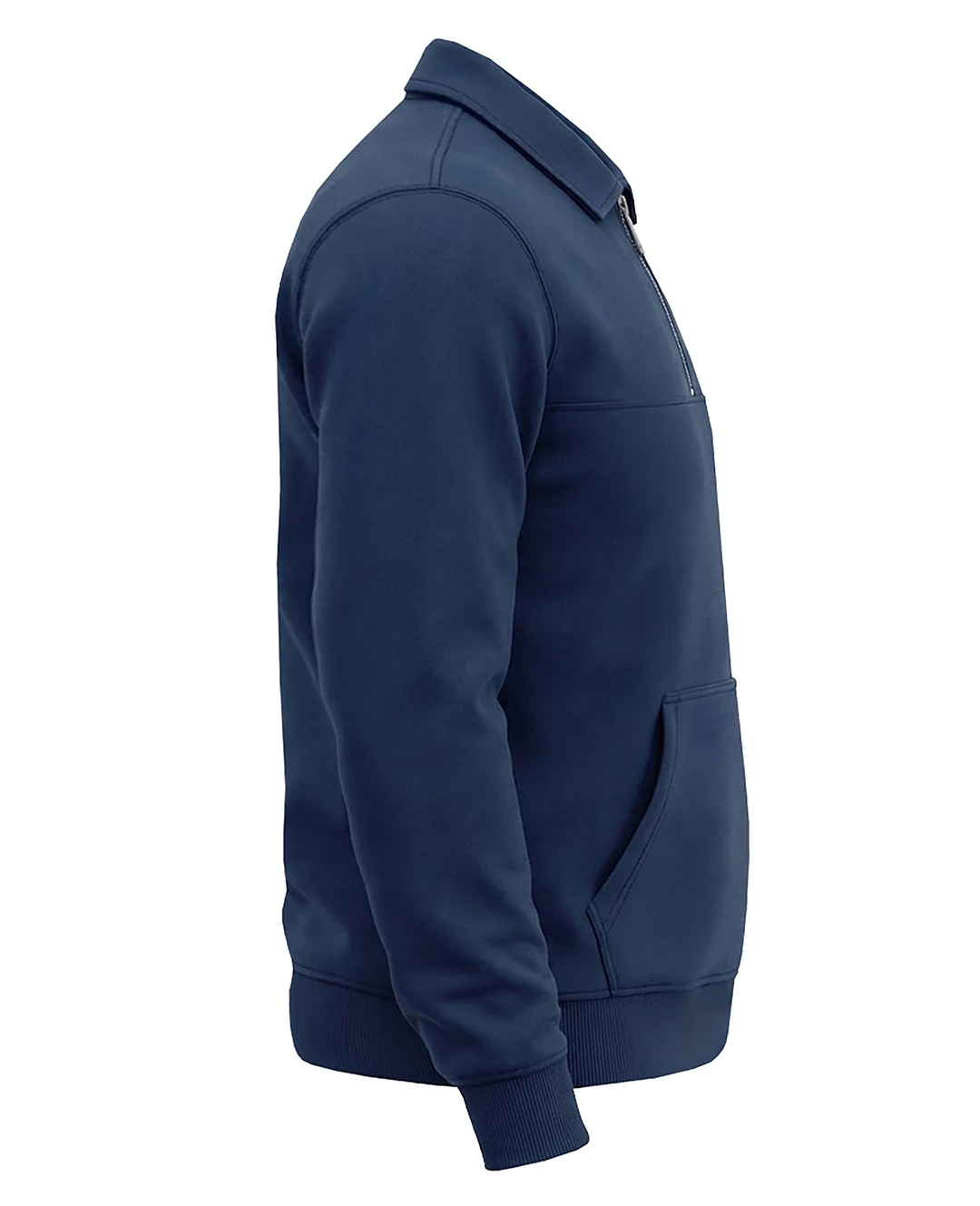 Kışlık Büyük Beden 3 iplik Yarım Fermuarlı Kanguru Cep Sweat - İndigo