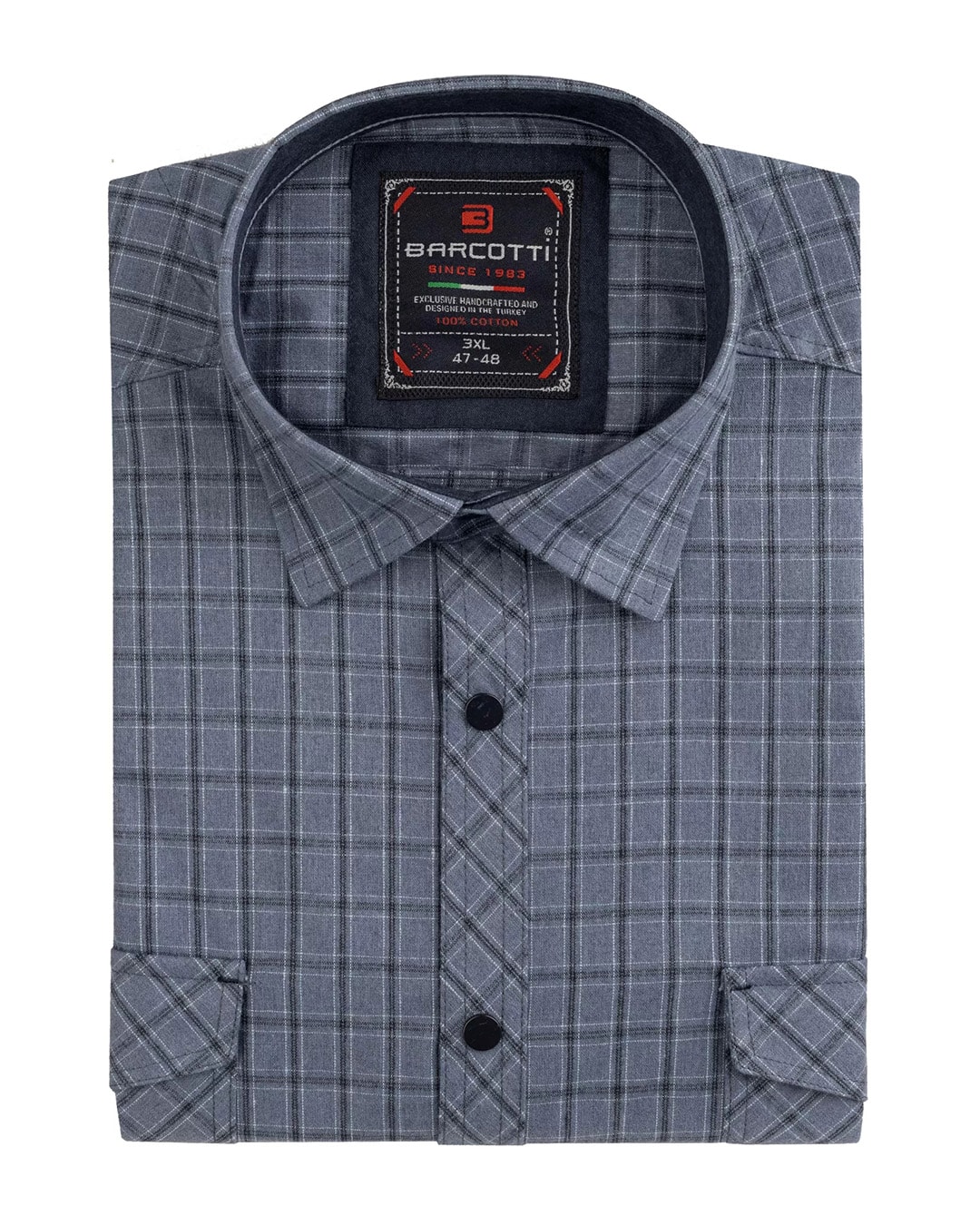 Büyük Beden Pamuklu Flannel Gömlek Çift Cepli - İndigo