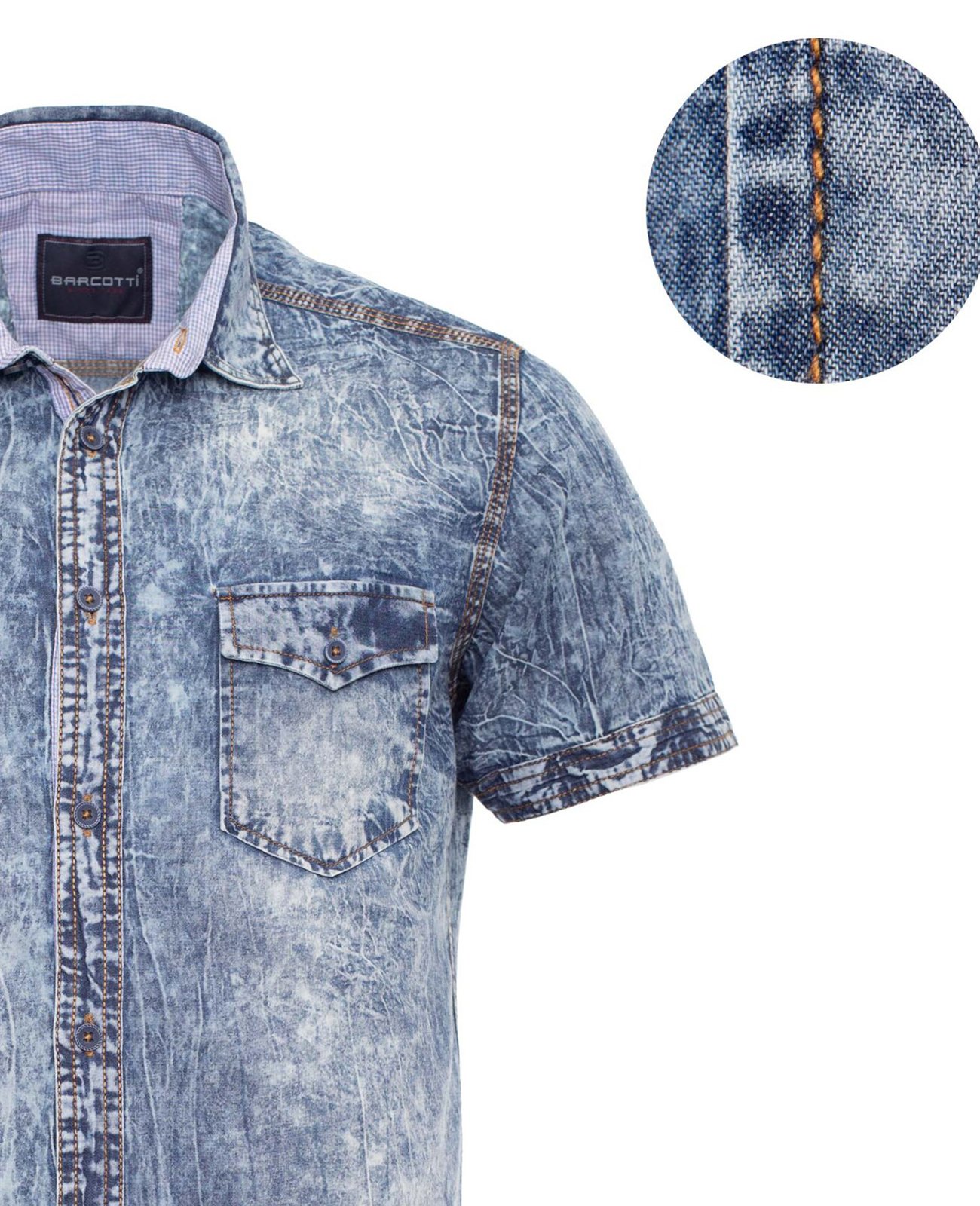 Plus Size Denim Shirt Short Sleeve Blue Smoke