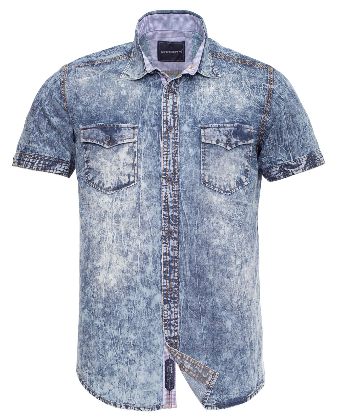 Plus Size Denim Shirt Short Sleeve Blue Smoke