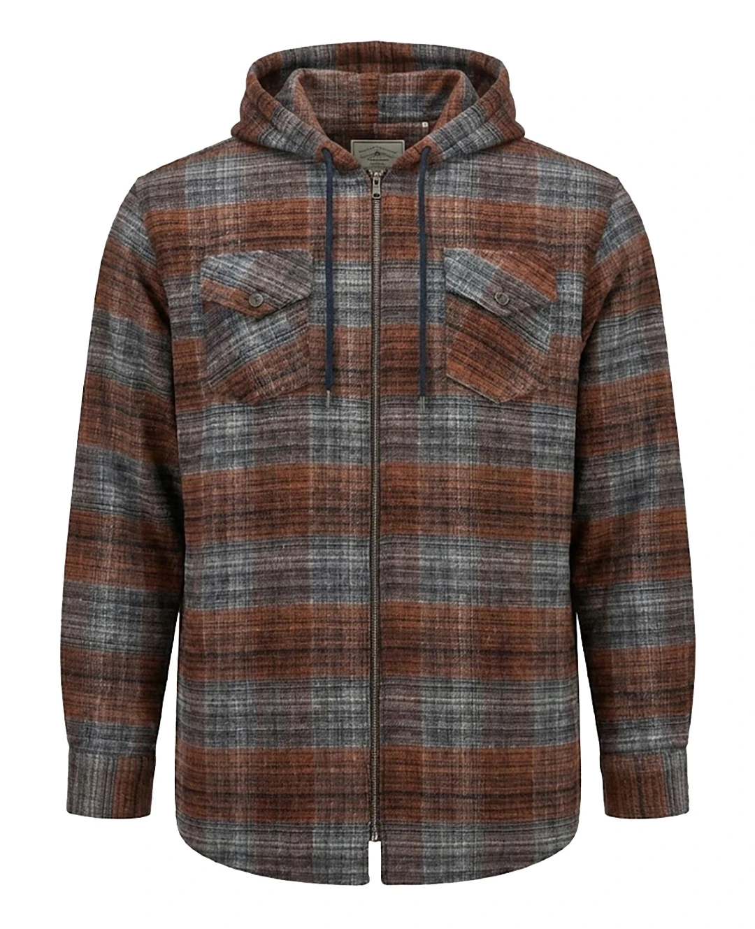 Büyük Beden Kapşonlu Oduncu Sweat Ekose - Turuncu