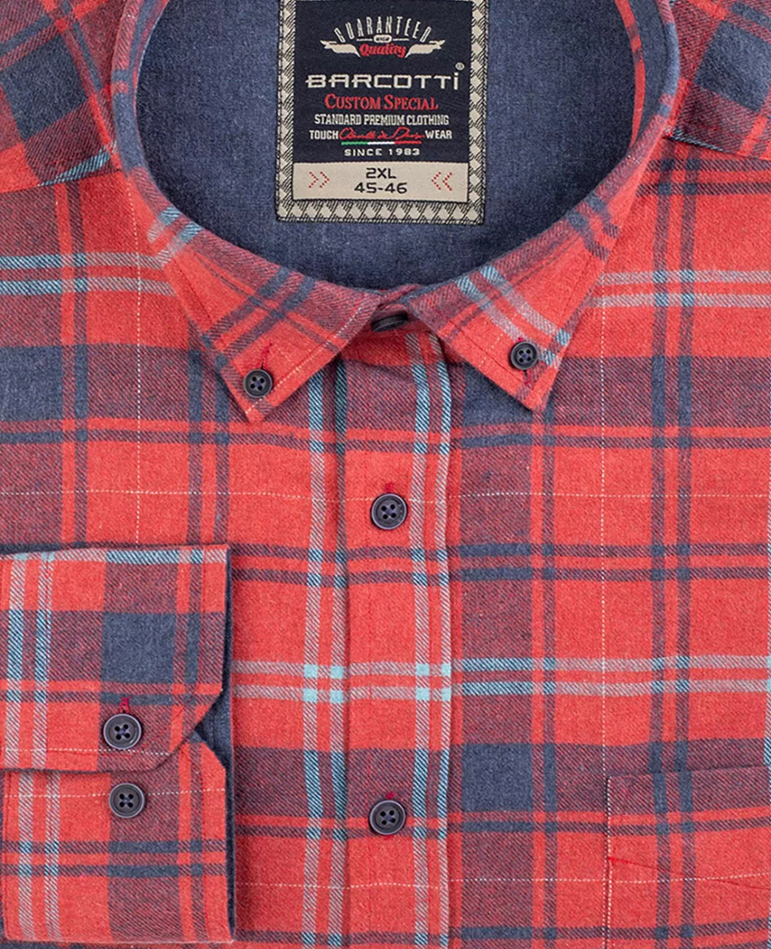 Büyük Beden Pamuklu Ekose Gömlek Düğme Yaka