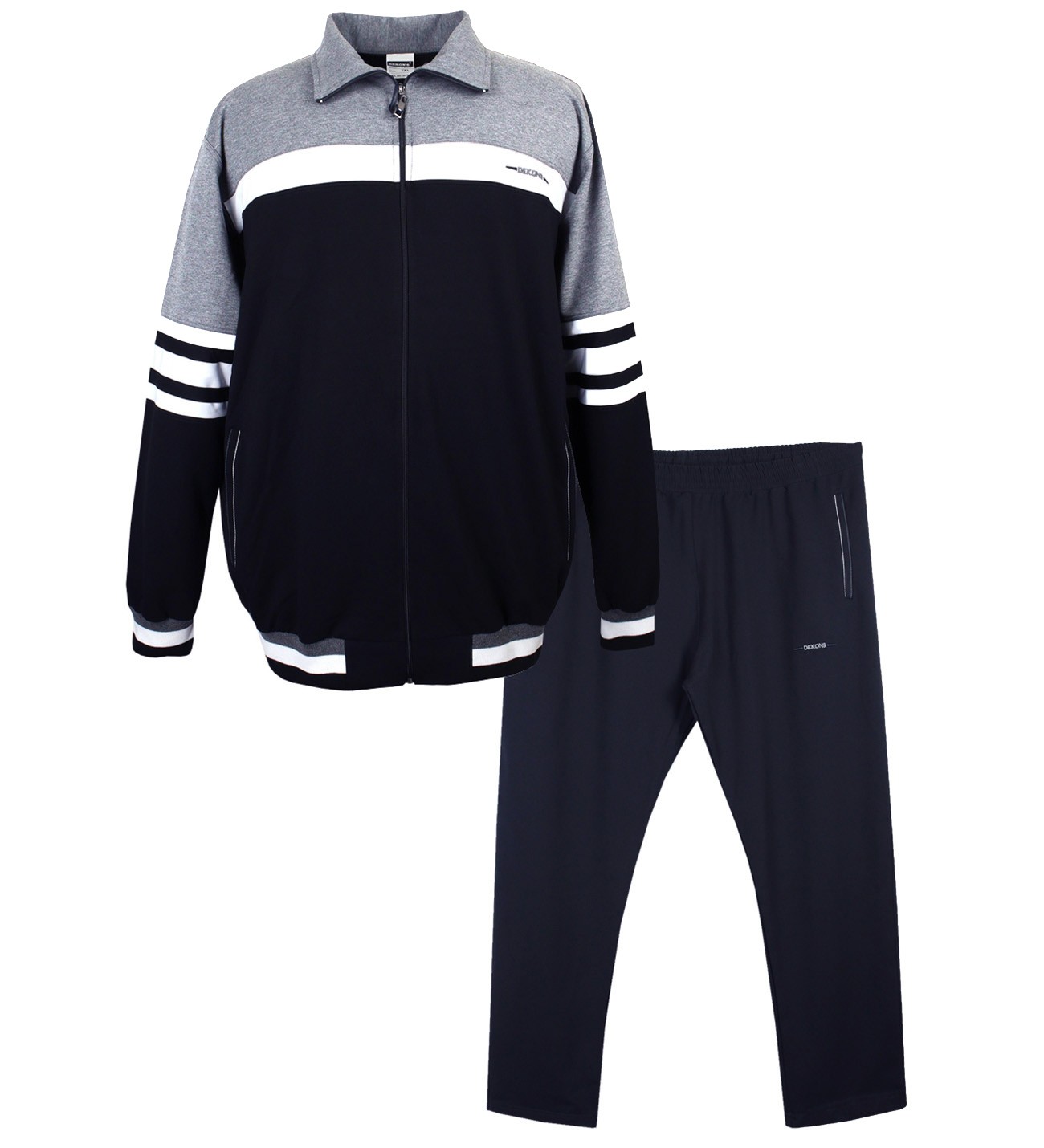 Plus Size Lycra Tracksuit Set Gray-Navy Blue 7XL-10XL