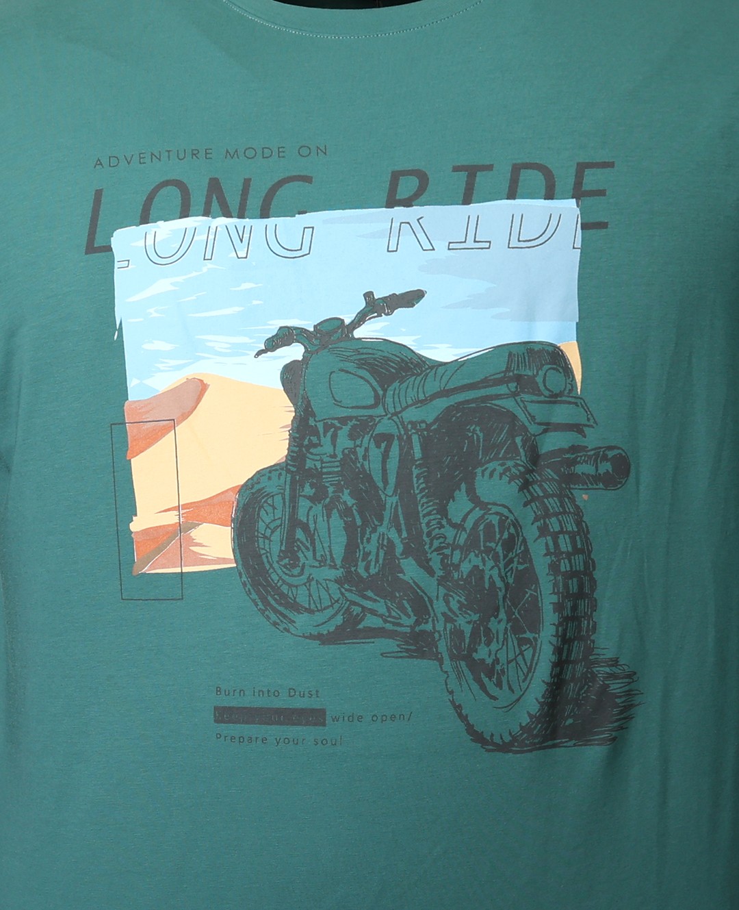 Büyük Beden Süprem Baskılı Bis Yaka Tişört Long Ride - Yeşil