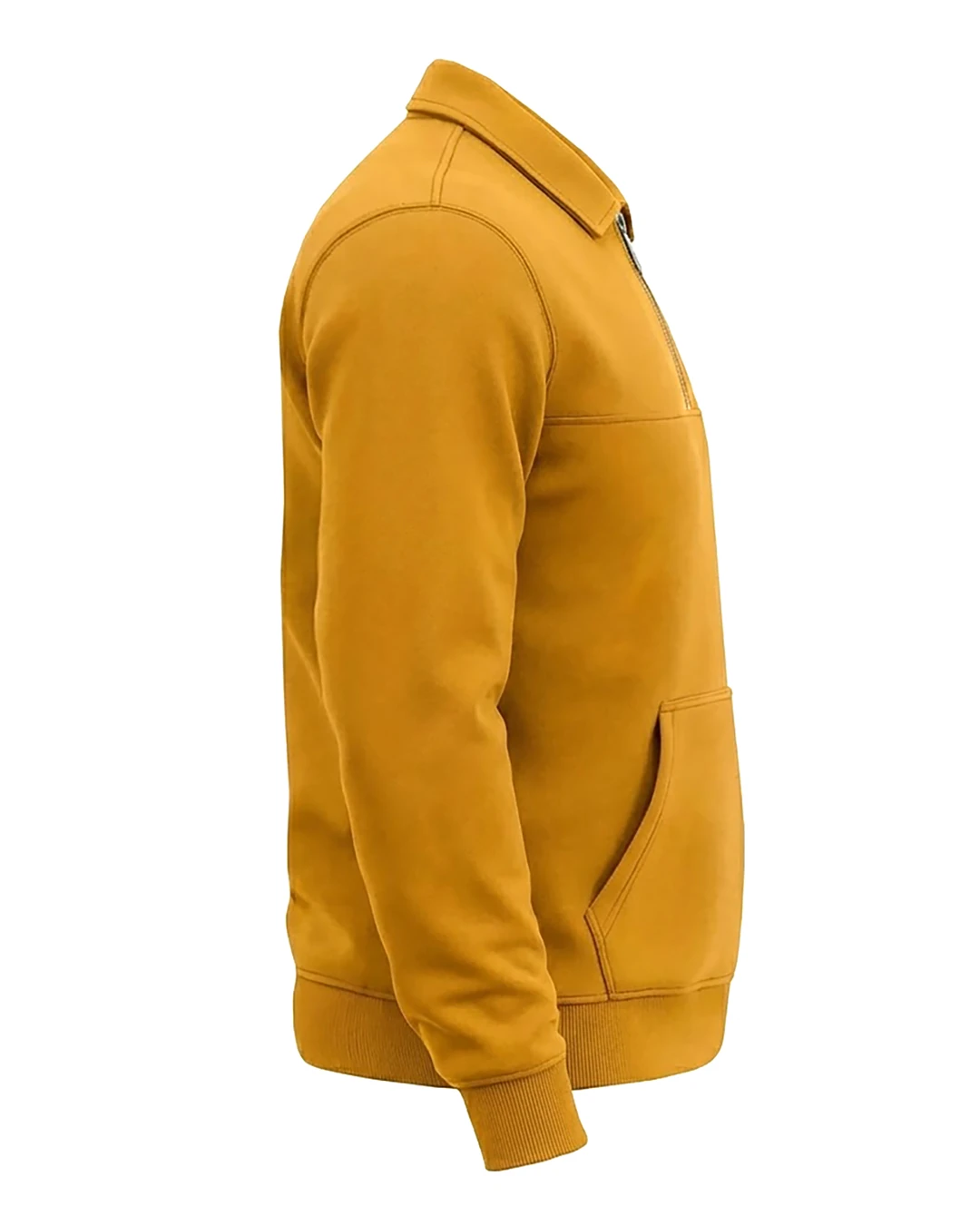 Kışlık Büyük Beden 3 iplik Yarım Fermuarlı Kanguru Cep Sweat - Sarı