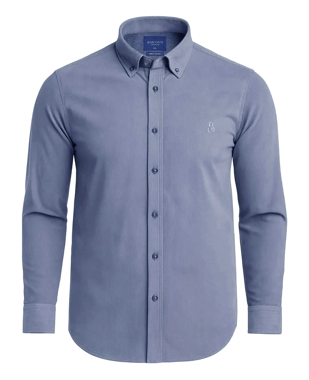 Büyük Beden Kadife Gömlek Düğme Yaka - Mavi