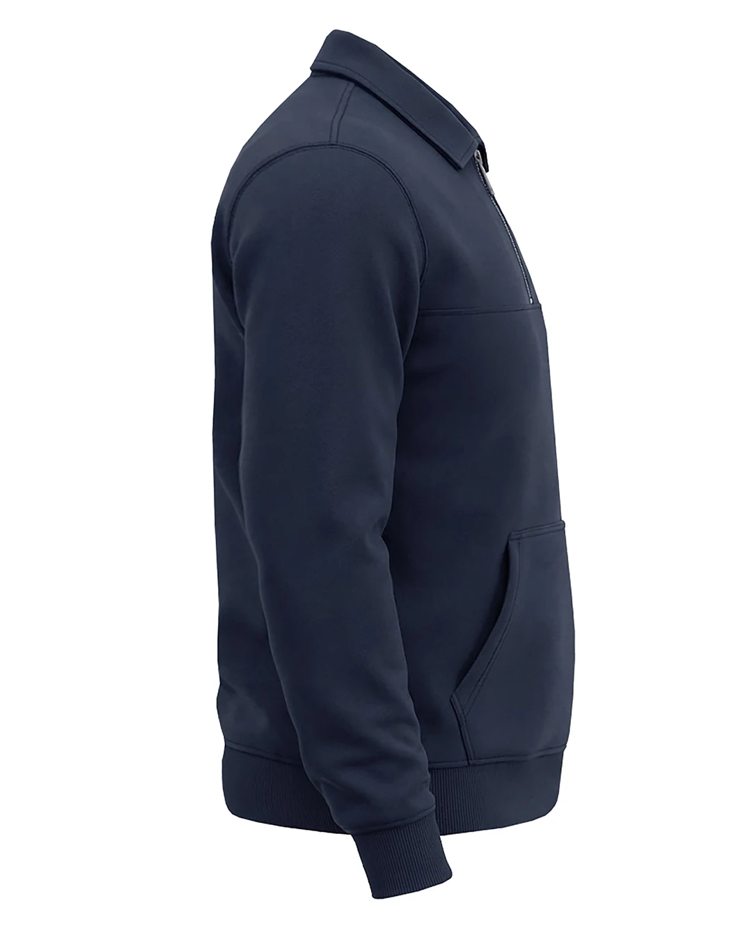 Kışlık Büyük Beden 3 iplik Yarım Fermuarlı Kanguru Cep Sweat - Lacivert