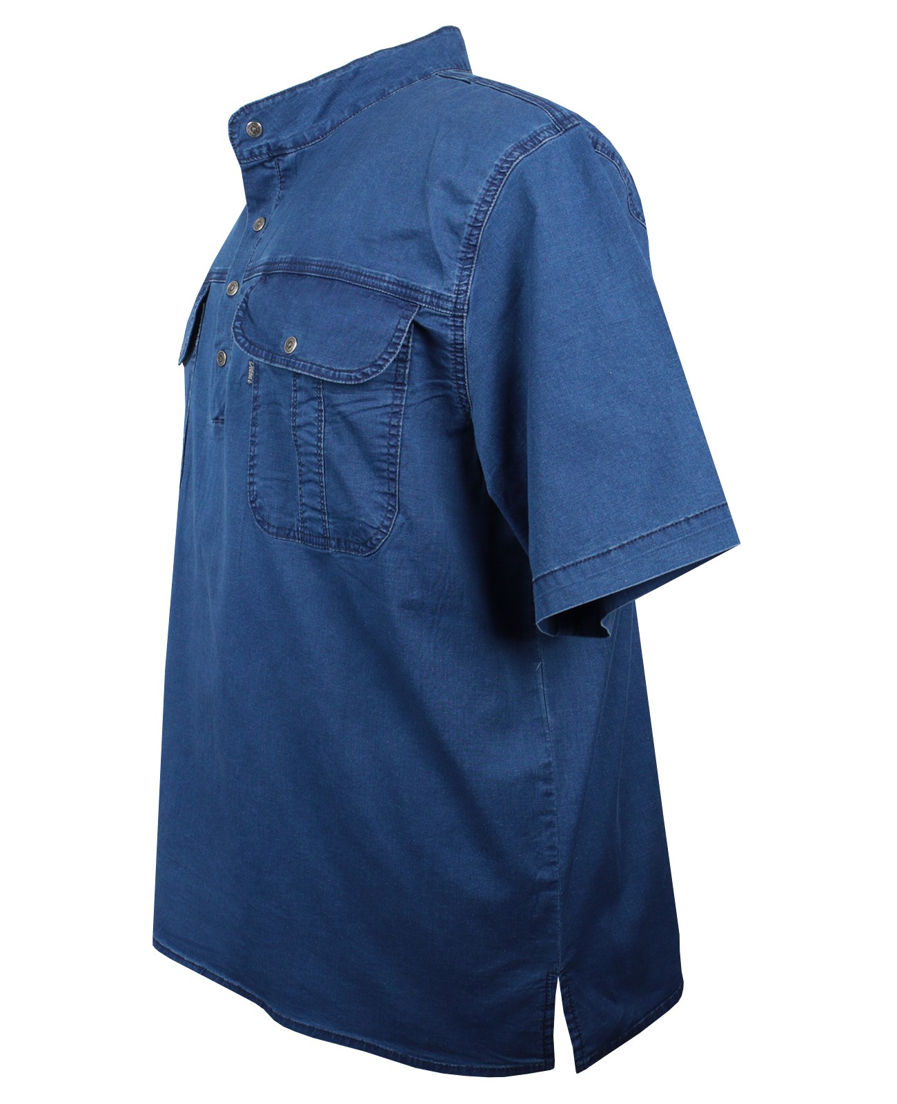 Plus Size Judge Collared Denim Shirt Short Sleeve