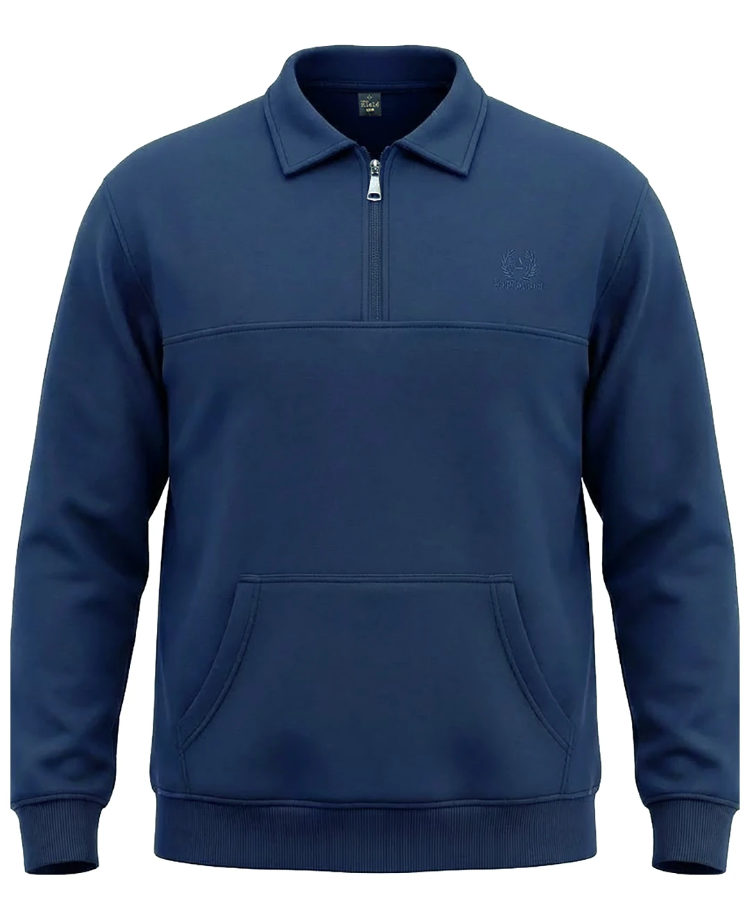 Kışlık Büyük Beden 3 iplik Yarım Fermuarlı Kanguru Cep Sweat - İndigo