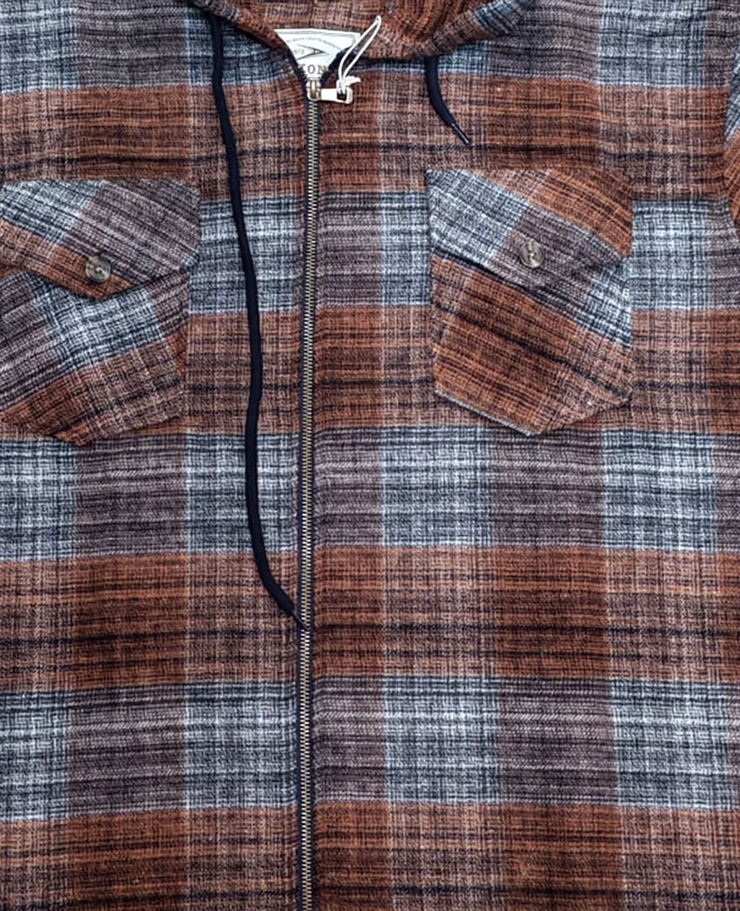 Büyük Beden Kapşonlu Oduncu Sweat Ekose - Turuncu