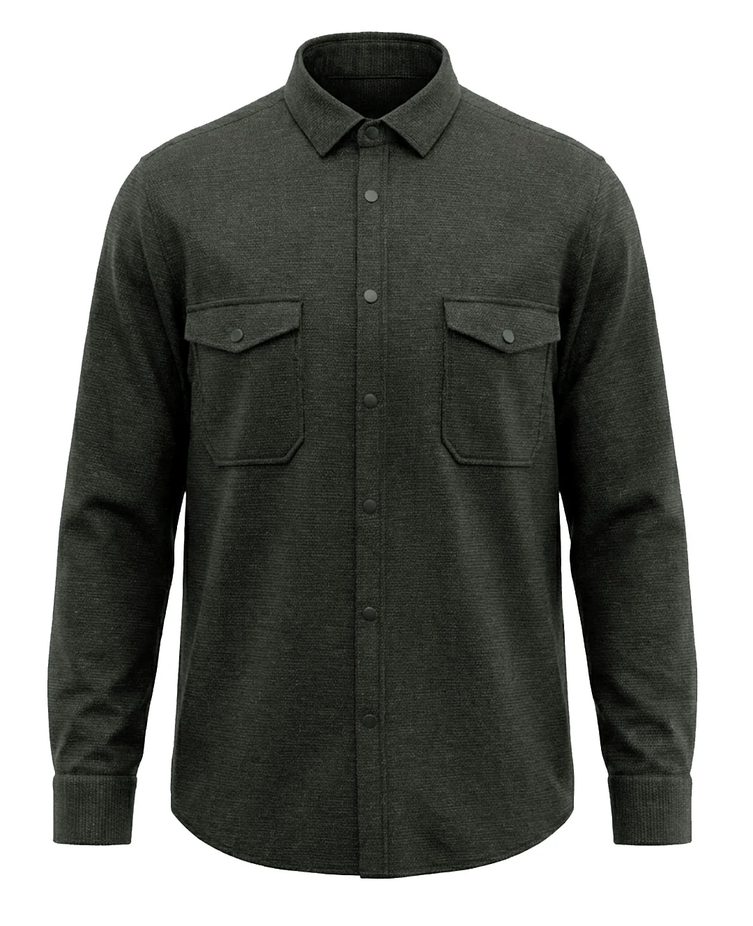 Büyük Beden Çift Cepli Likralı Örme Gömlek - Petrol Yeşil