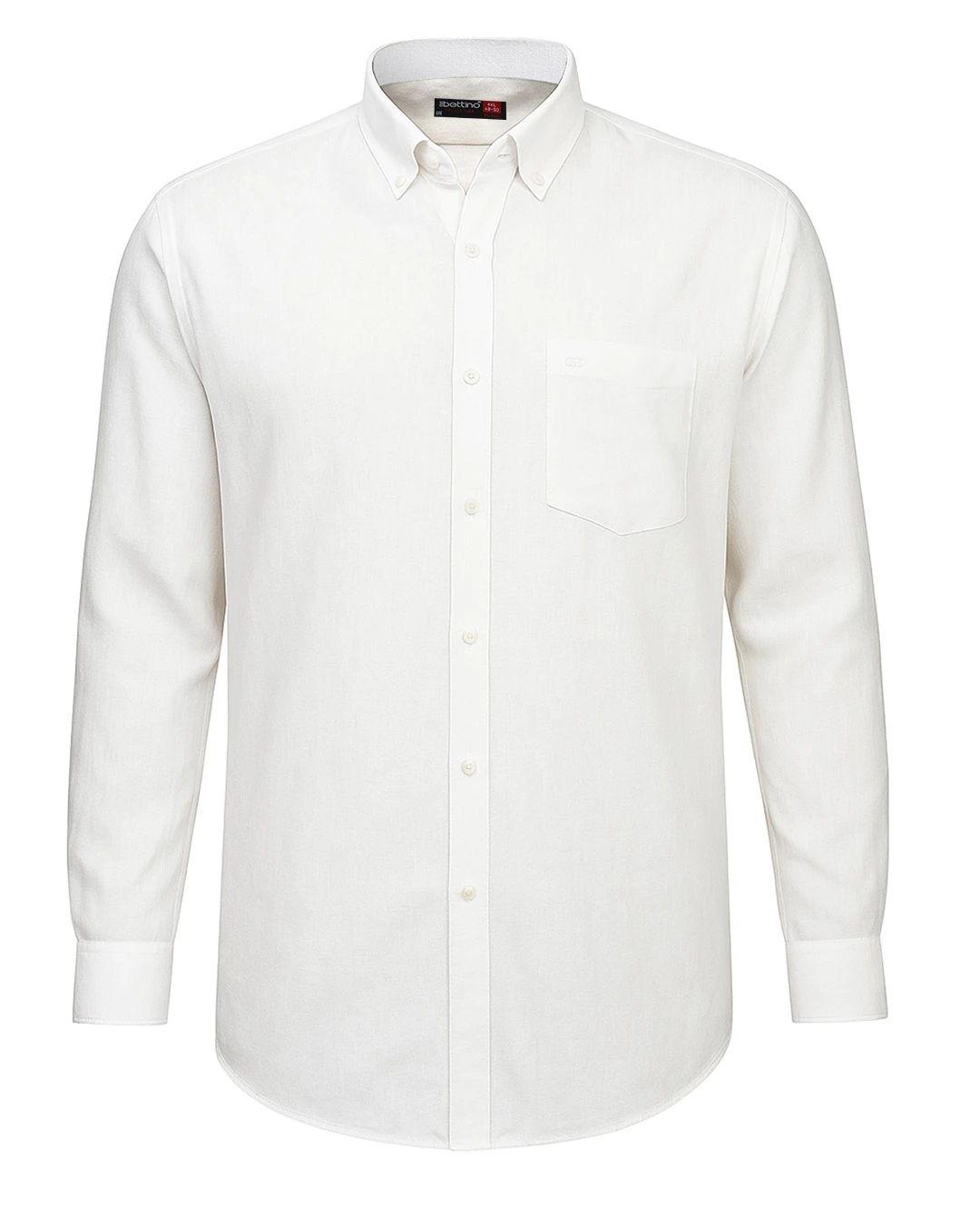 Büyük Beden Keten Gömlek Uzun Kol Düğme Yaka - Beyaz