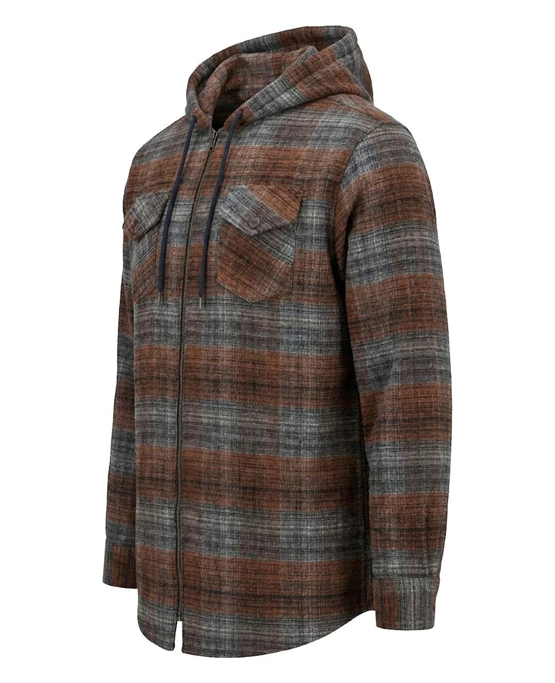 Büyük Beden Kapşonlu Oduncu Sweat Ekose - Turuncu