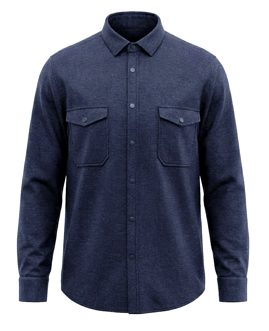 Büyük Beden Çift Cepli Likralı Örme Gömlek - Lacivert