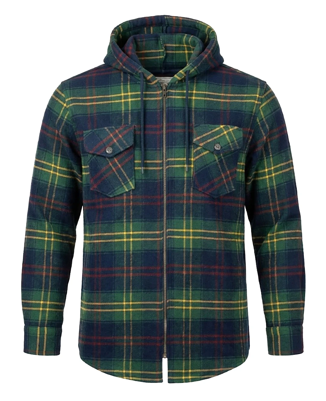 Büyük Beden Kapşonlu Oduncu Sweat Ekose - Yeşil